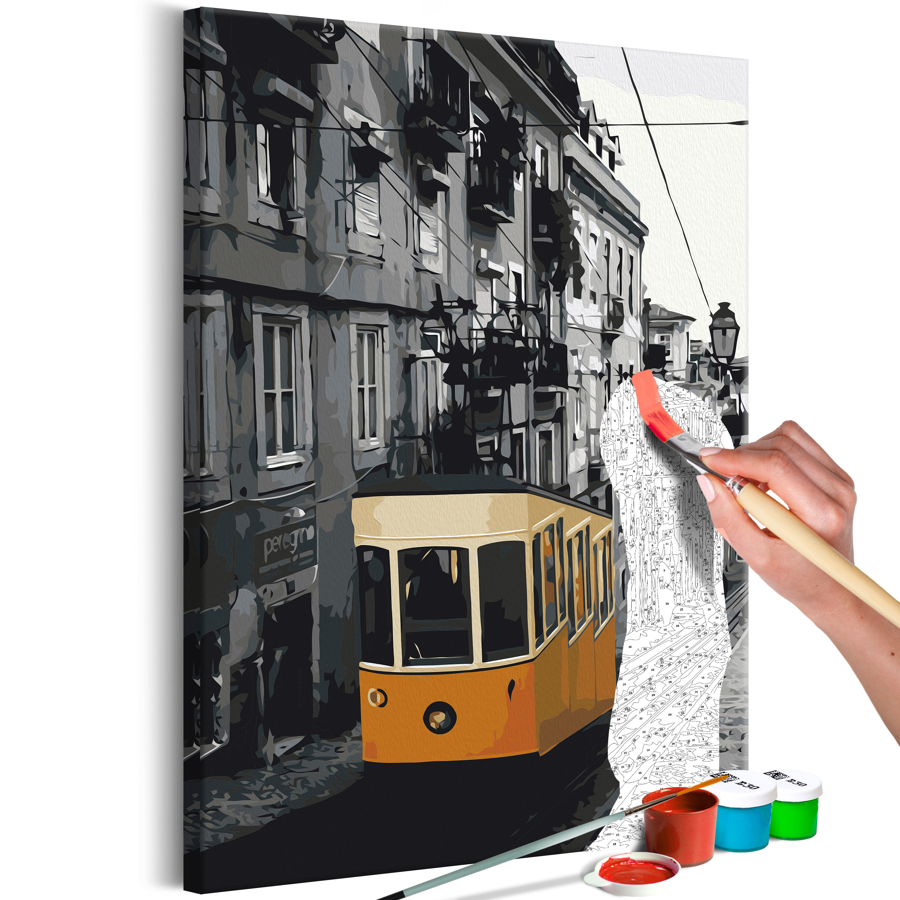 DIY canvas painting - Tram in Lisbon - 40x60