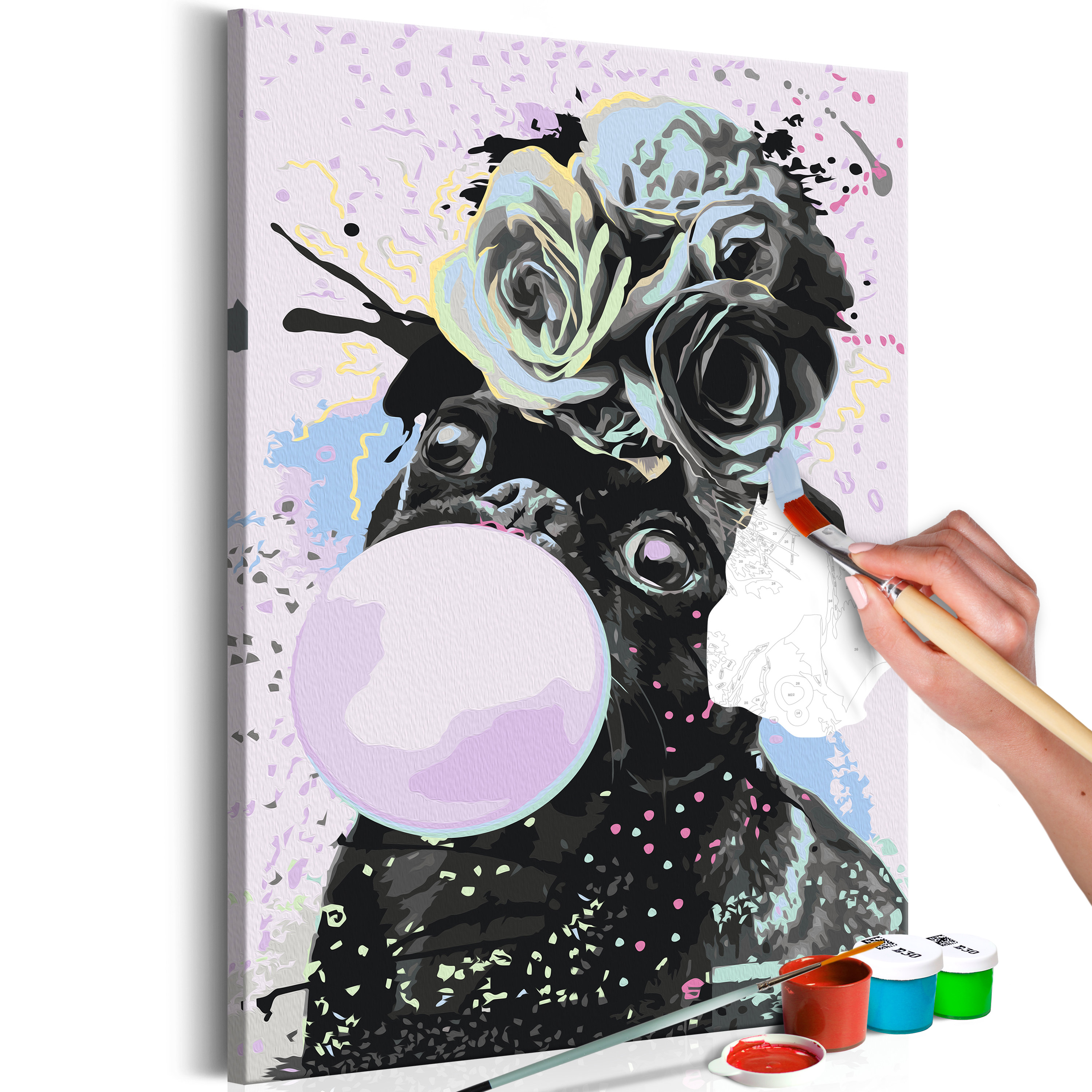 DIY canvas painting - Bubble Gum Pug - 40x60