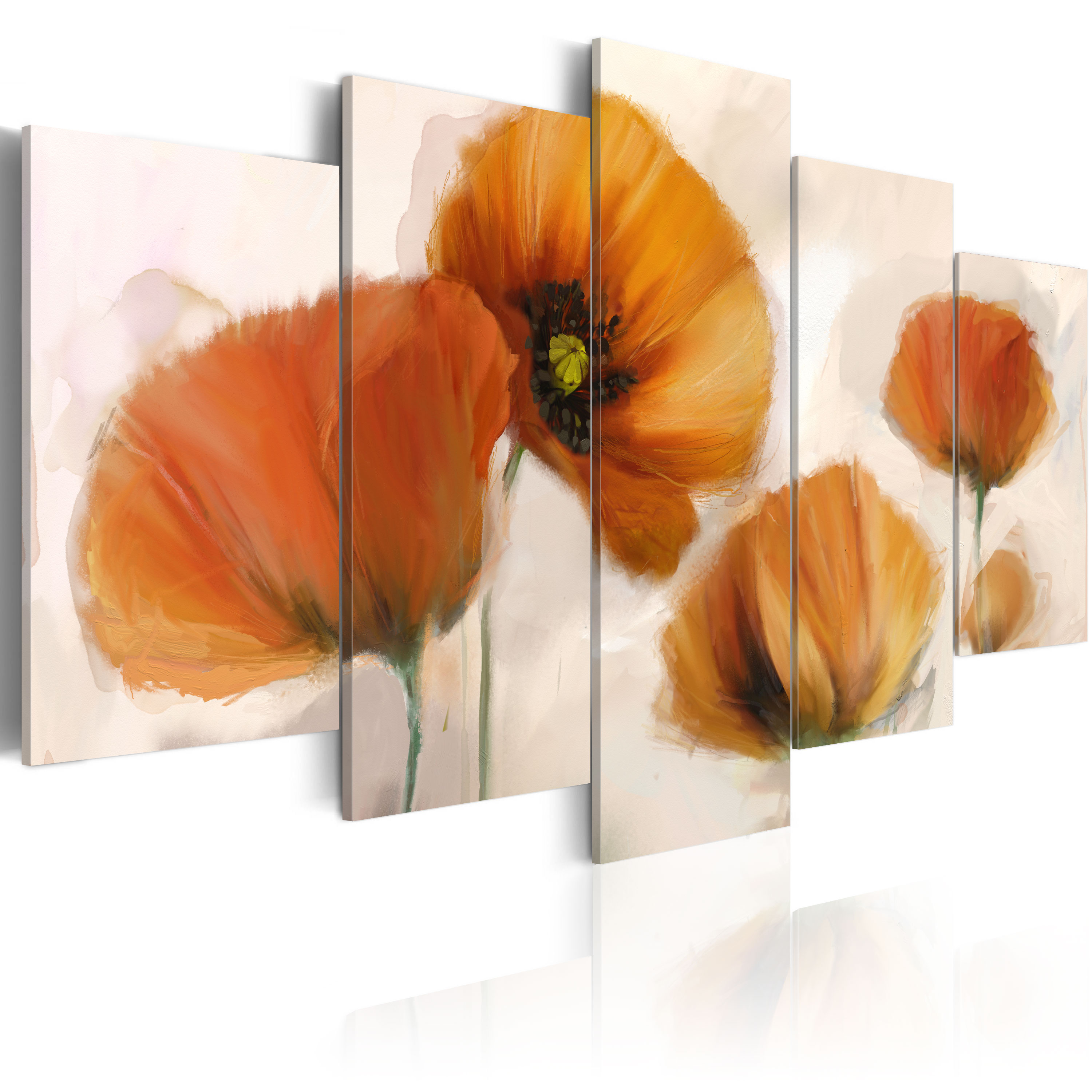 Canvas Print - Artistic poppies - 5 pieces - 200x100