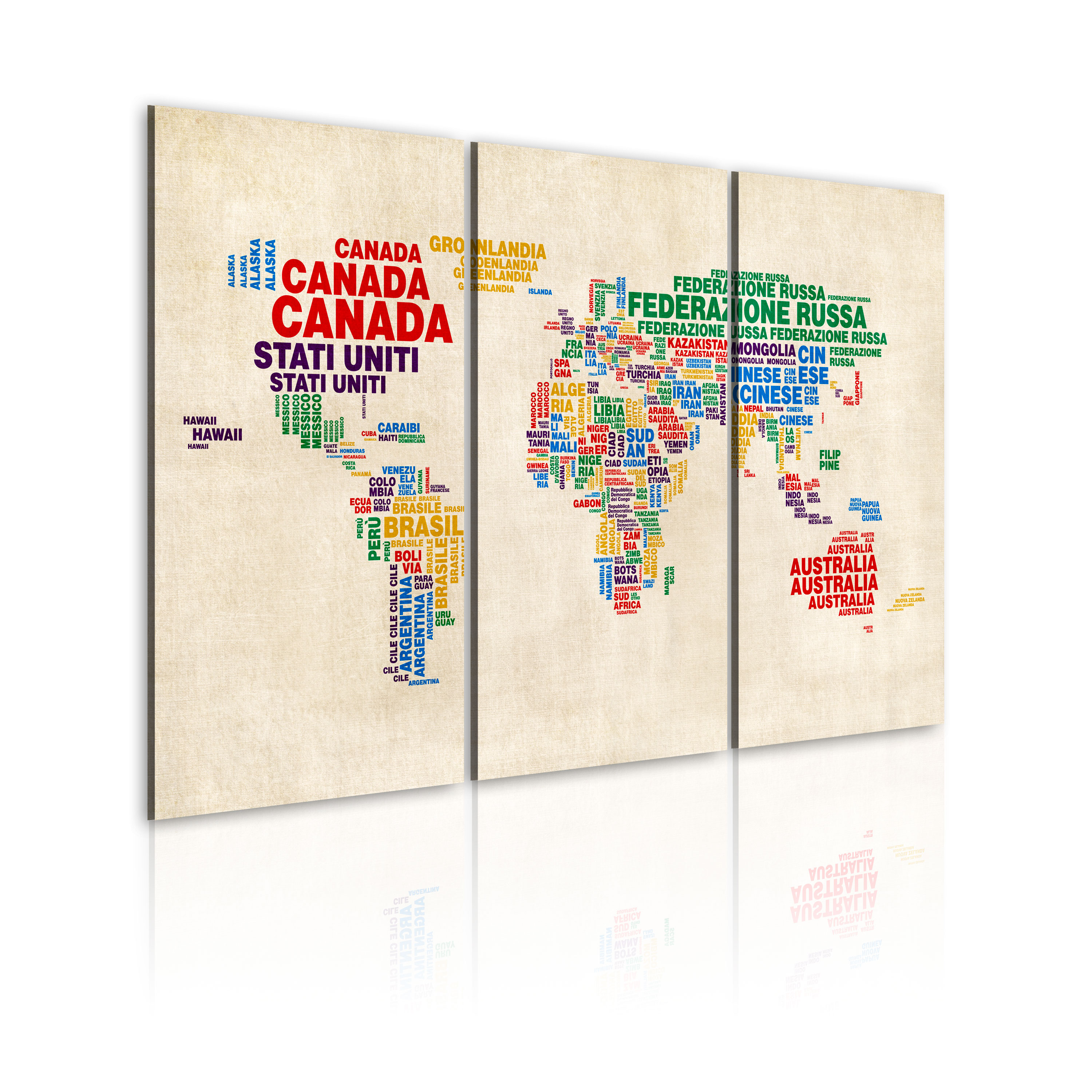 Canvas Print - Italian names of countries in vivid colors - triptych - 90x60