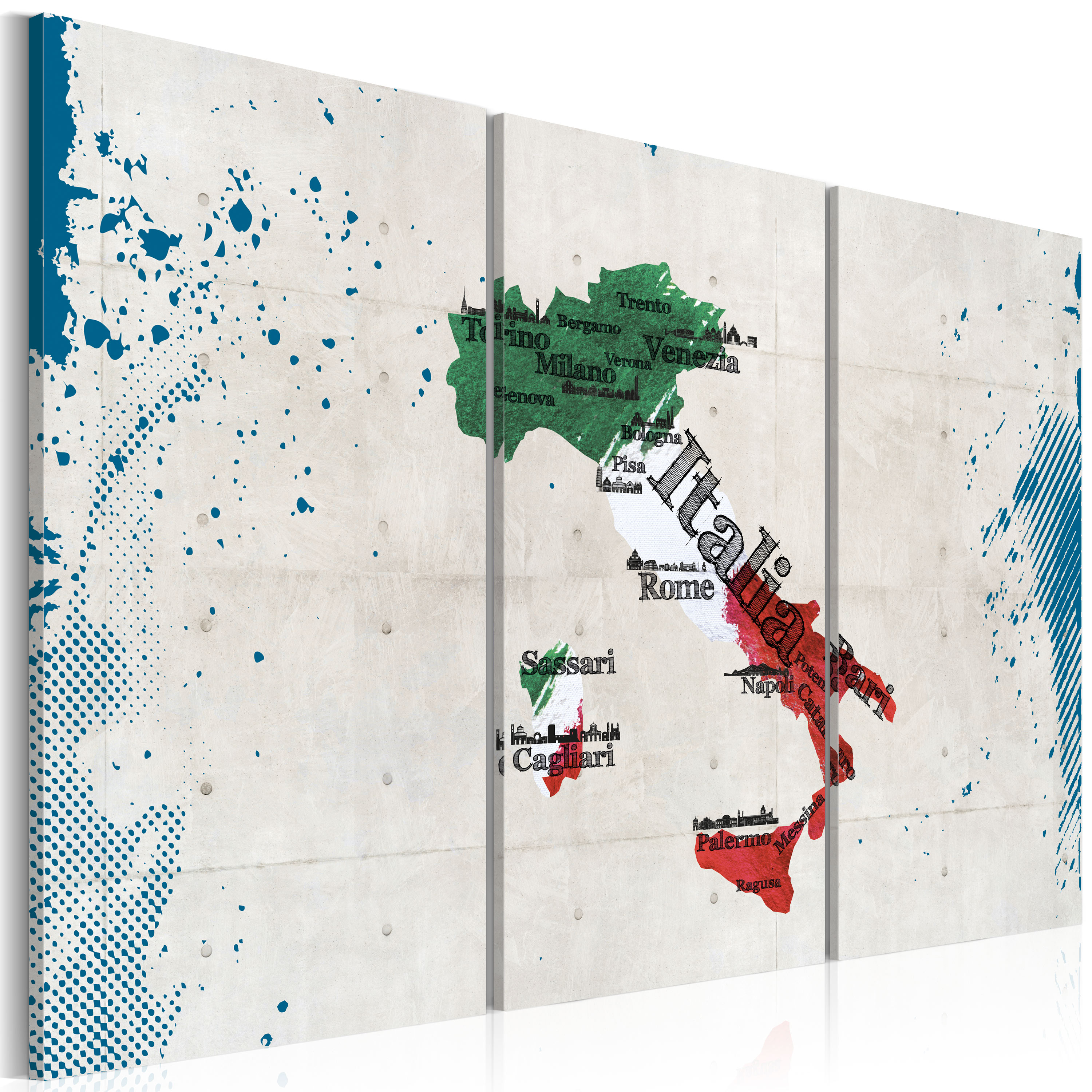 Canvas Print - Map of Italy - triptych - 90x60