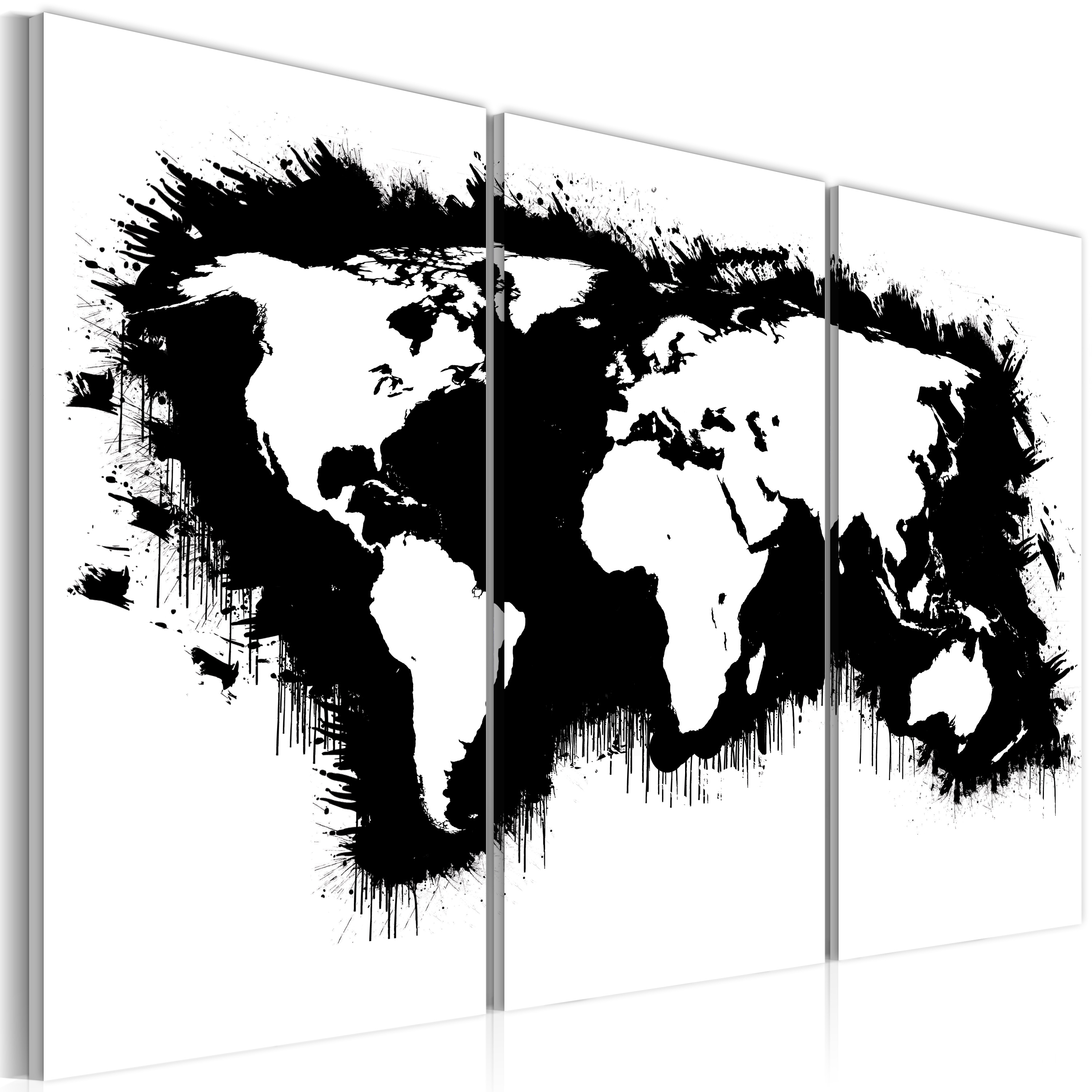 Canvas Print - Monochromatic map of the World - triptych - 120x80