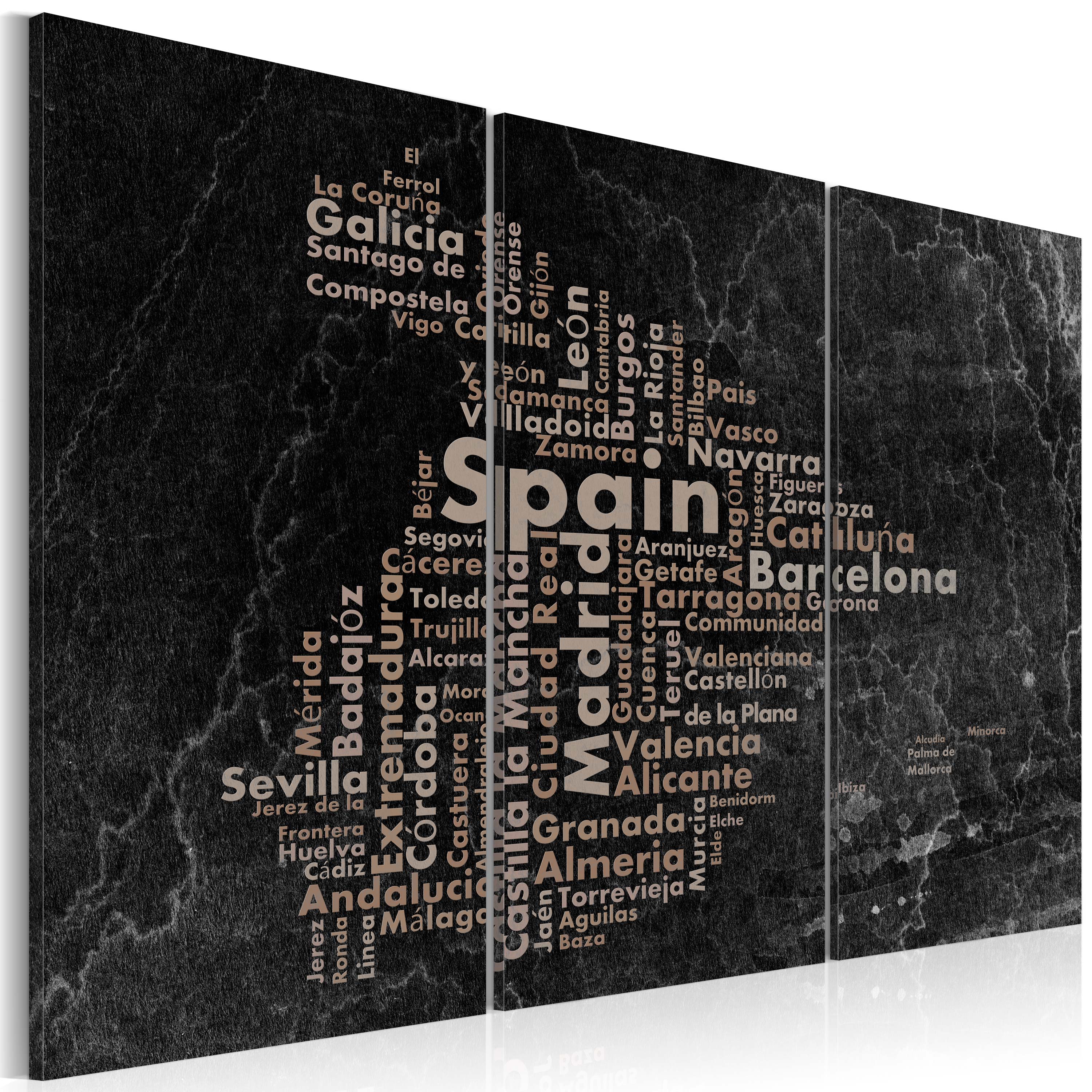 Canvas Print - Text map of Spain on the blackboard - triptych - 120x80