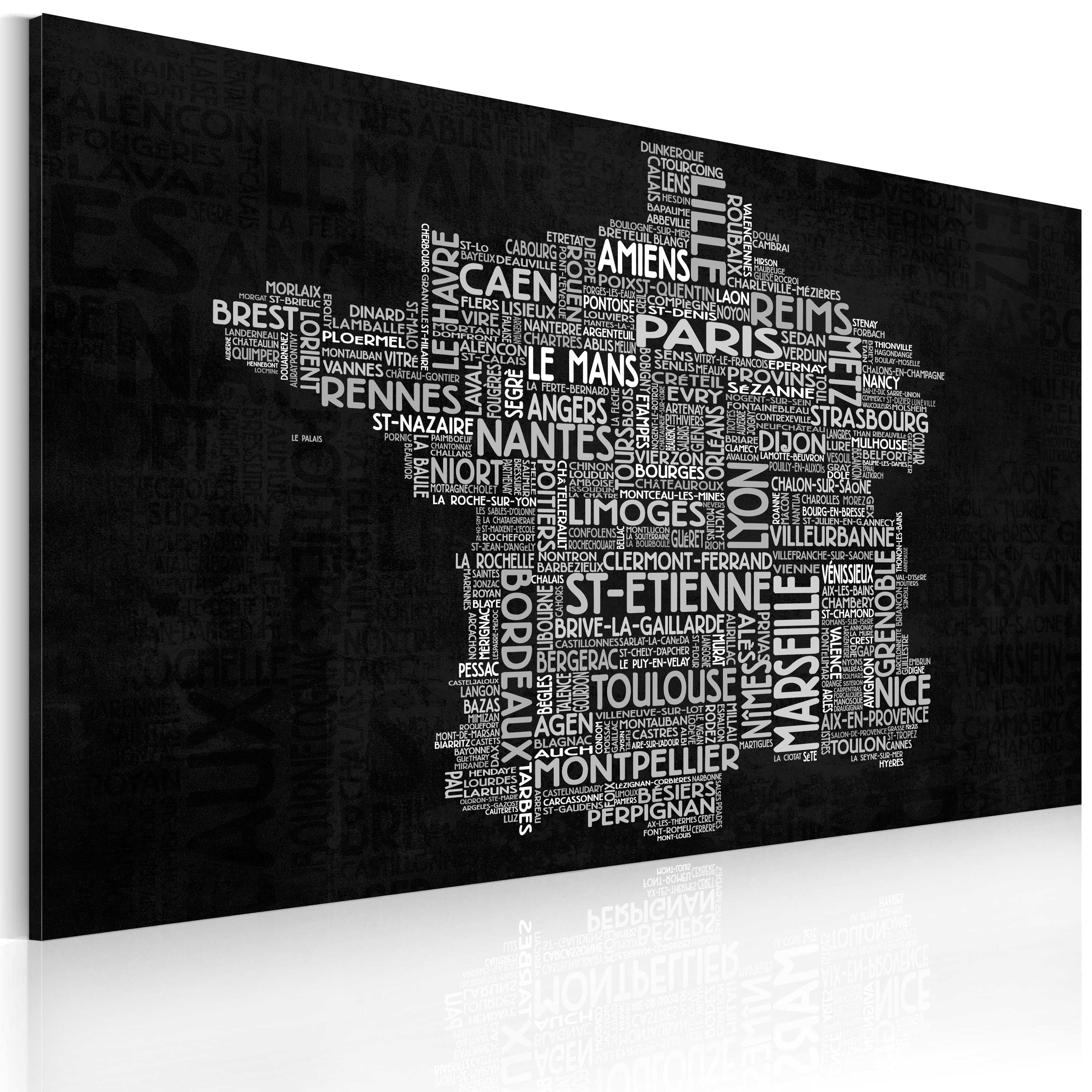 Canvas Print - Text map of France on the black background - 120x80