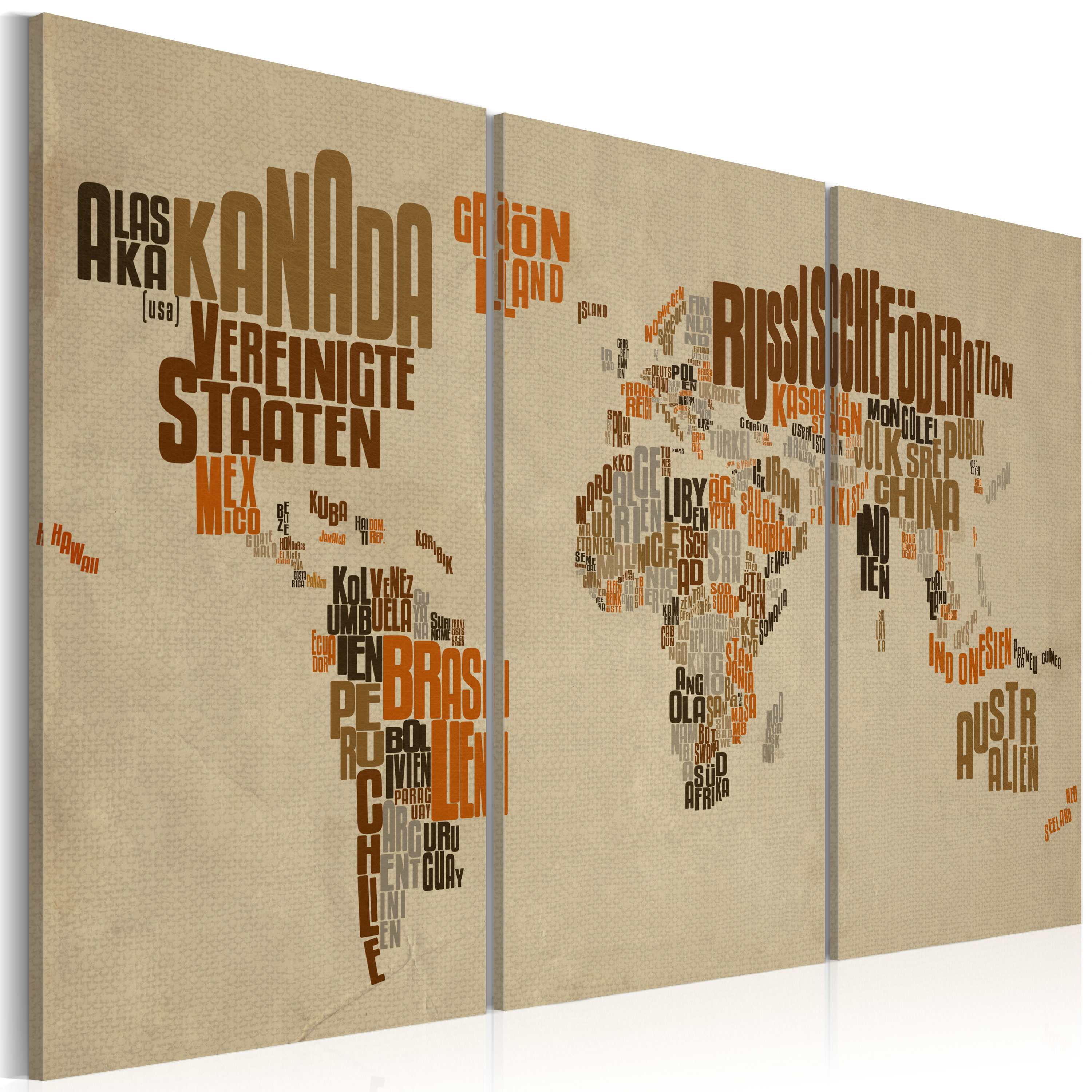 Canvas Print - Map of the World (German language) - triptych - 90x60