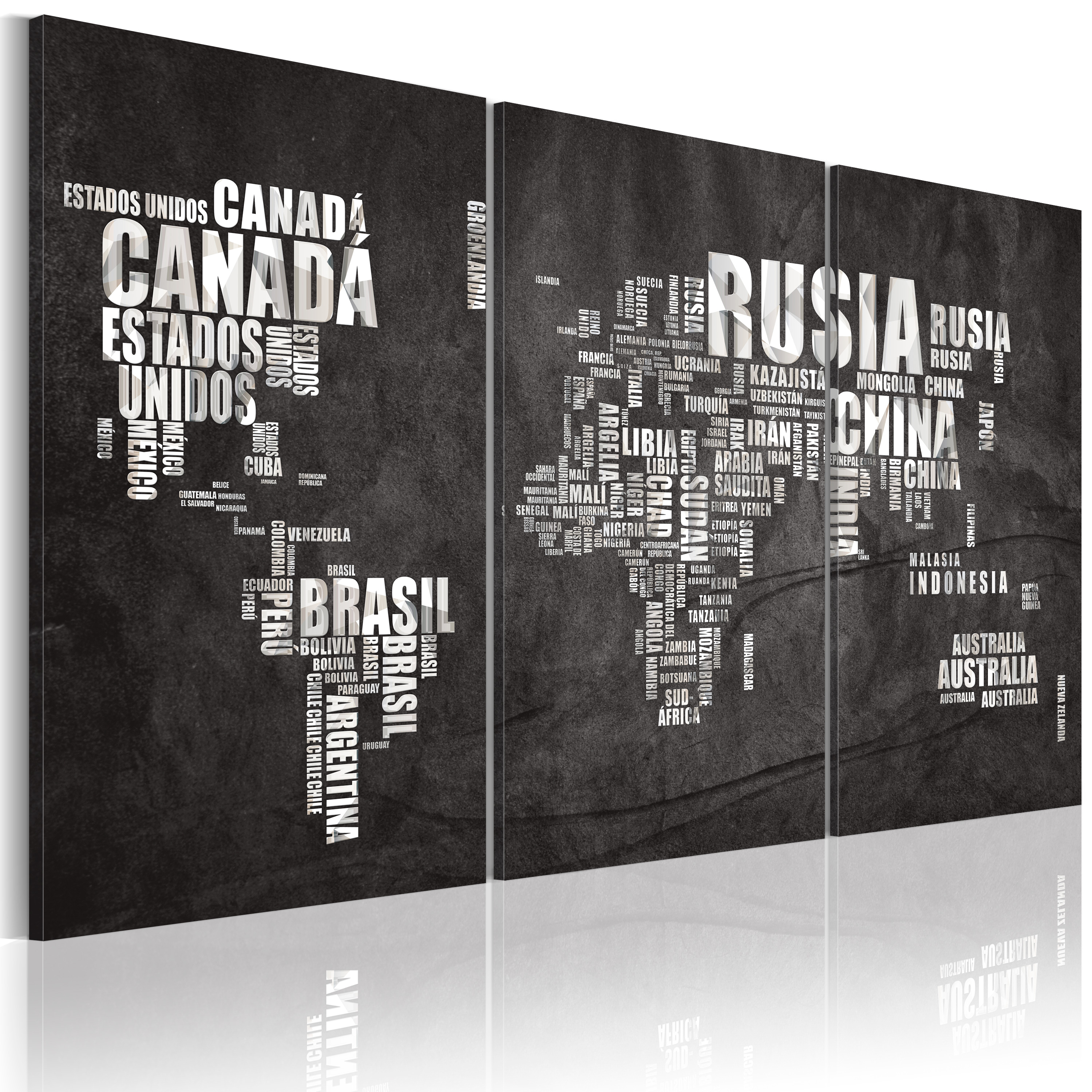 Canvas Print - Map of the World (Spanish language) - triptych - 120x80