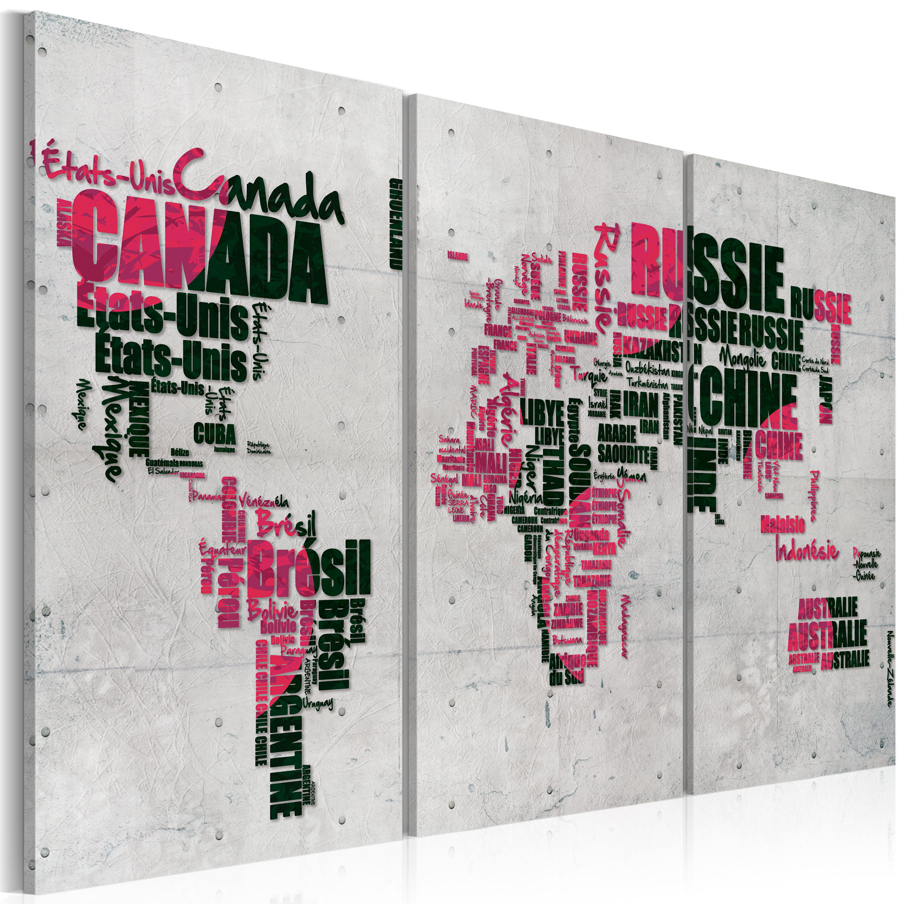 Canvas Print - Map of the World (French language) - triptych - 90x60