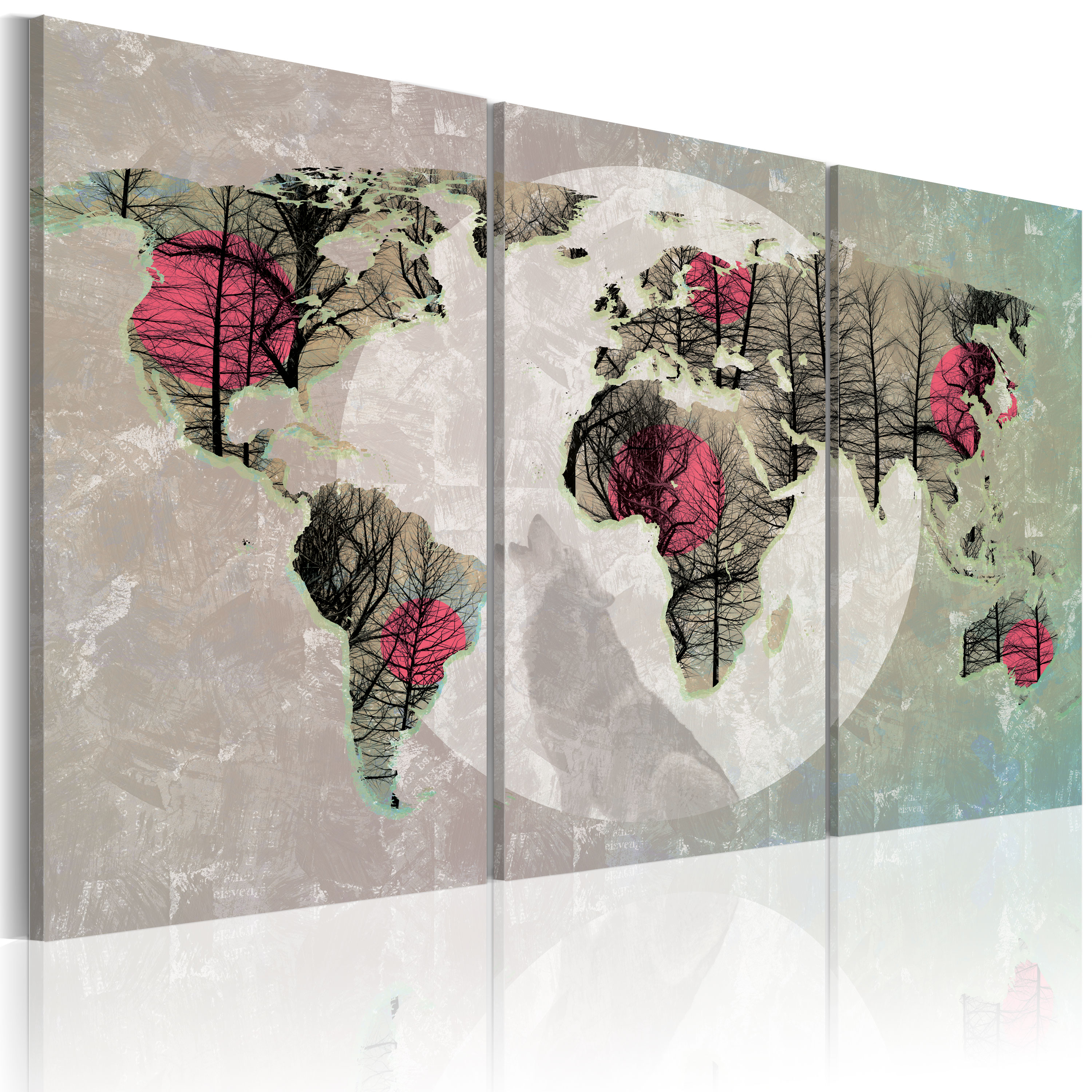 Canvas Print - Map of the World: Full moon - triptych - 120x80
