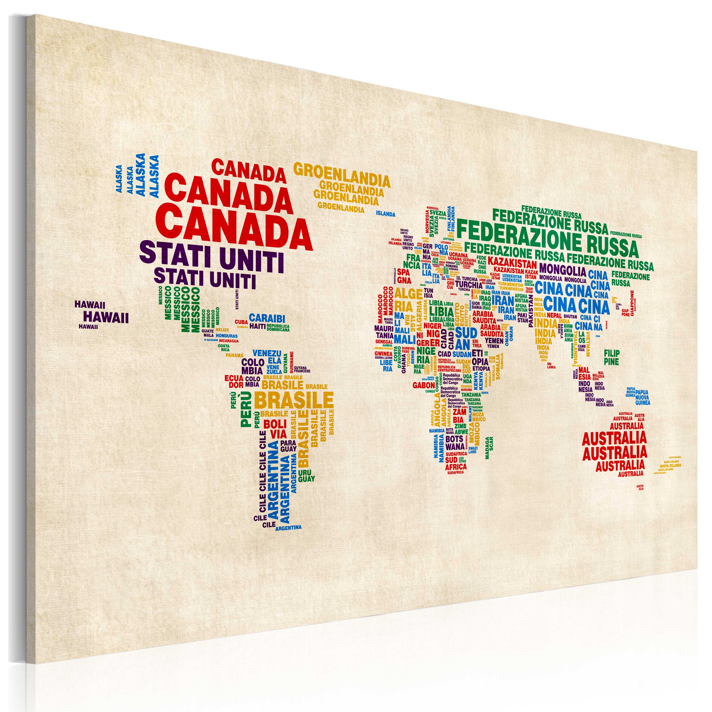 Canvas Print - Italian names of countries in vivid colors - 60x40
