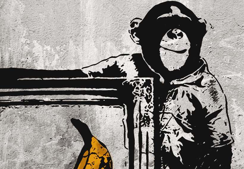 BANKSY Wandtattoo MONKEY MIT BANANE Streetart Wandsticker - Urban ART Berlin