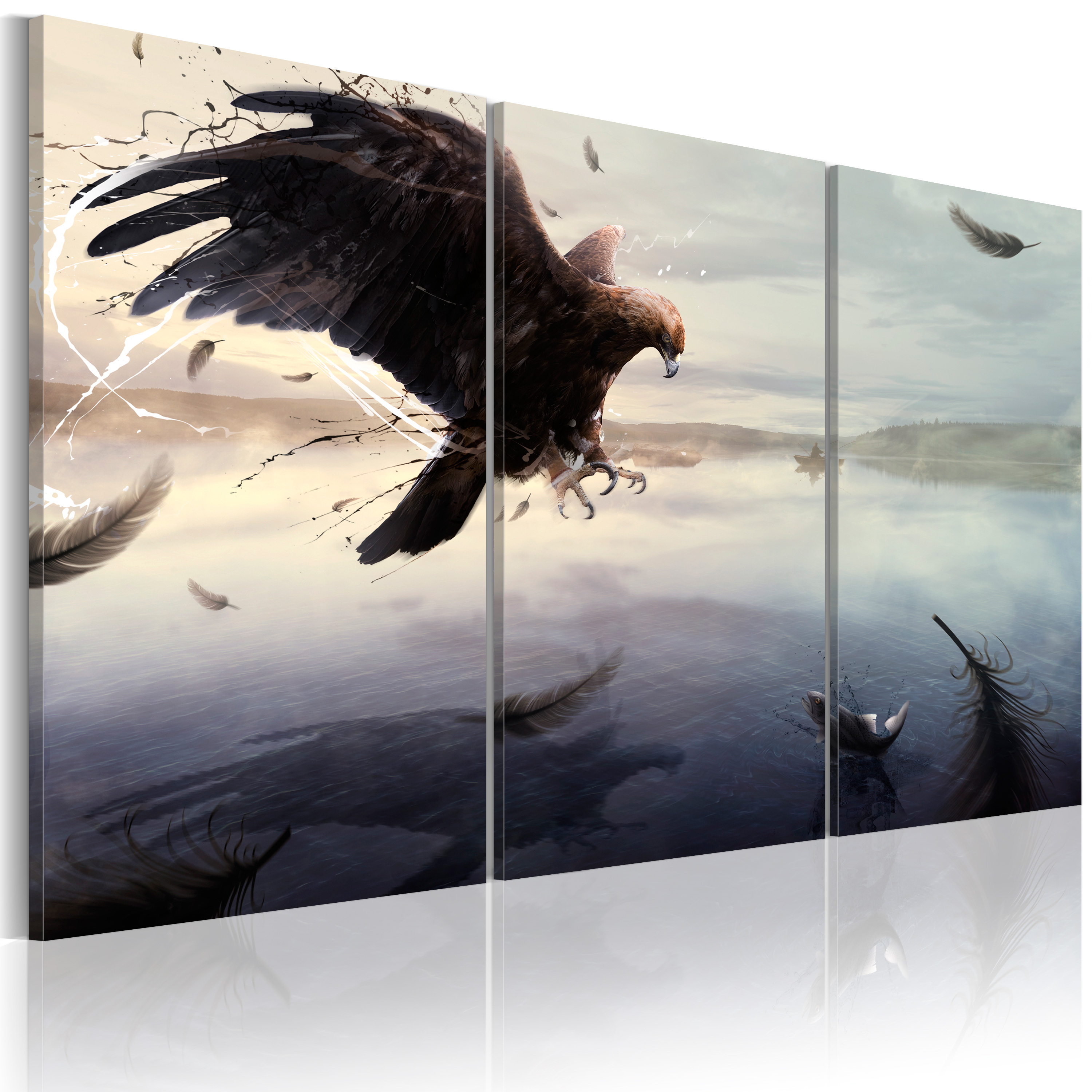 Canvas Print - Eagle above the surface of a lake - 90x60