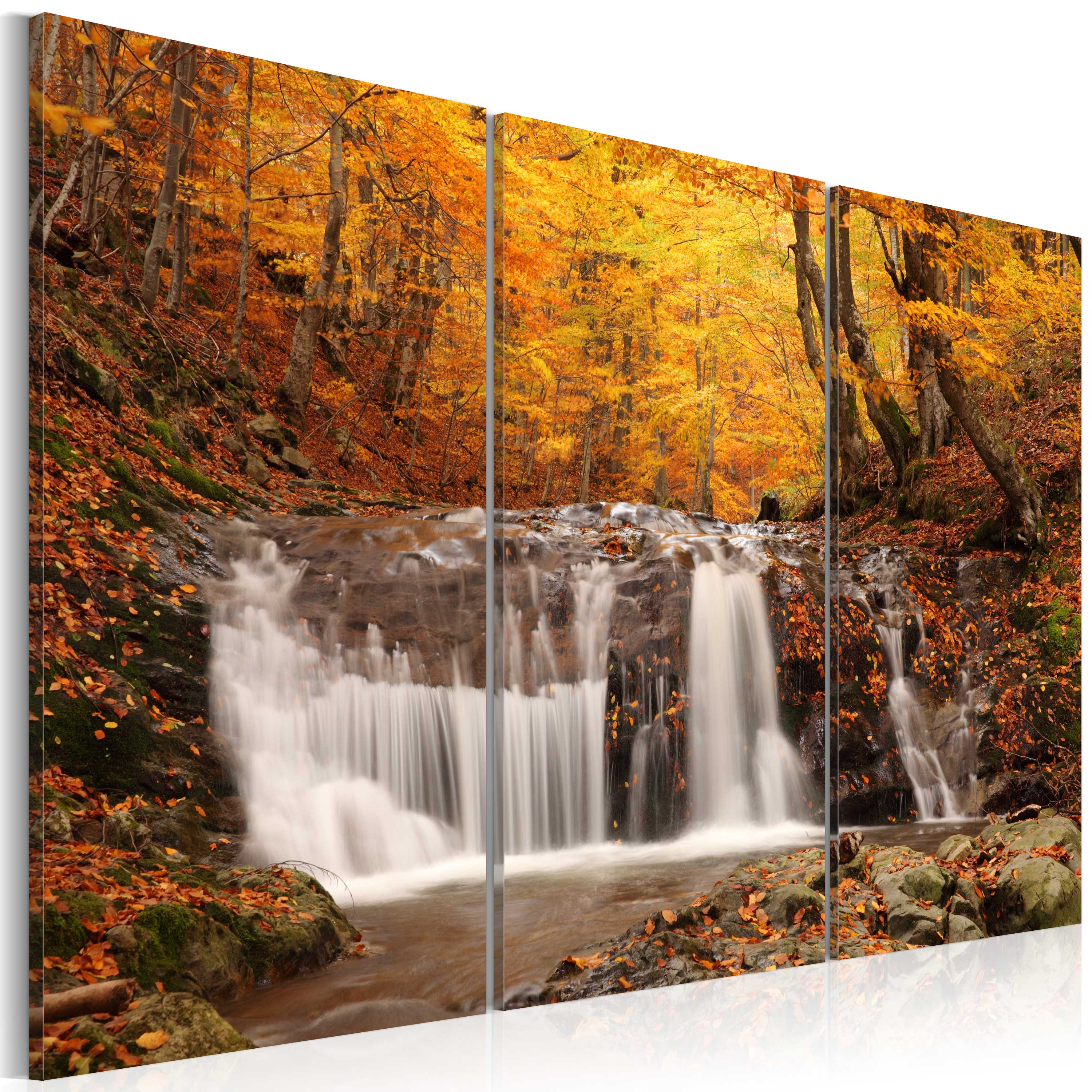 Canvas Print - A waterfall in the middle of fall trees - 60x40