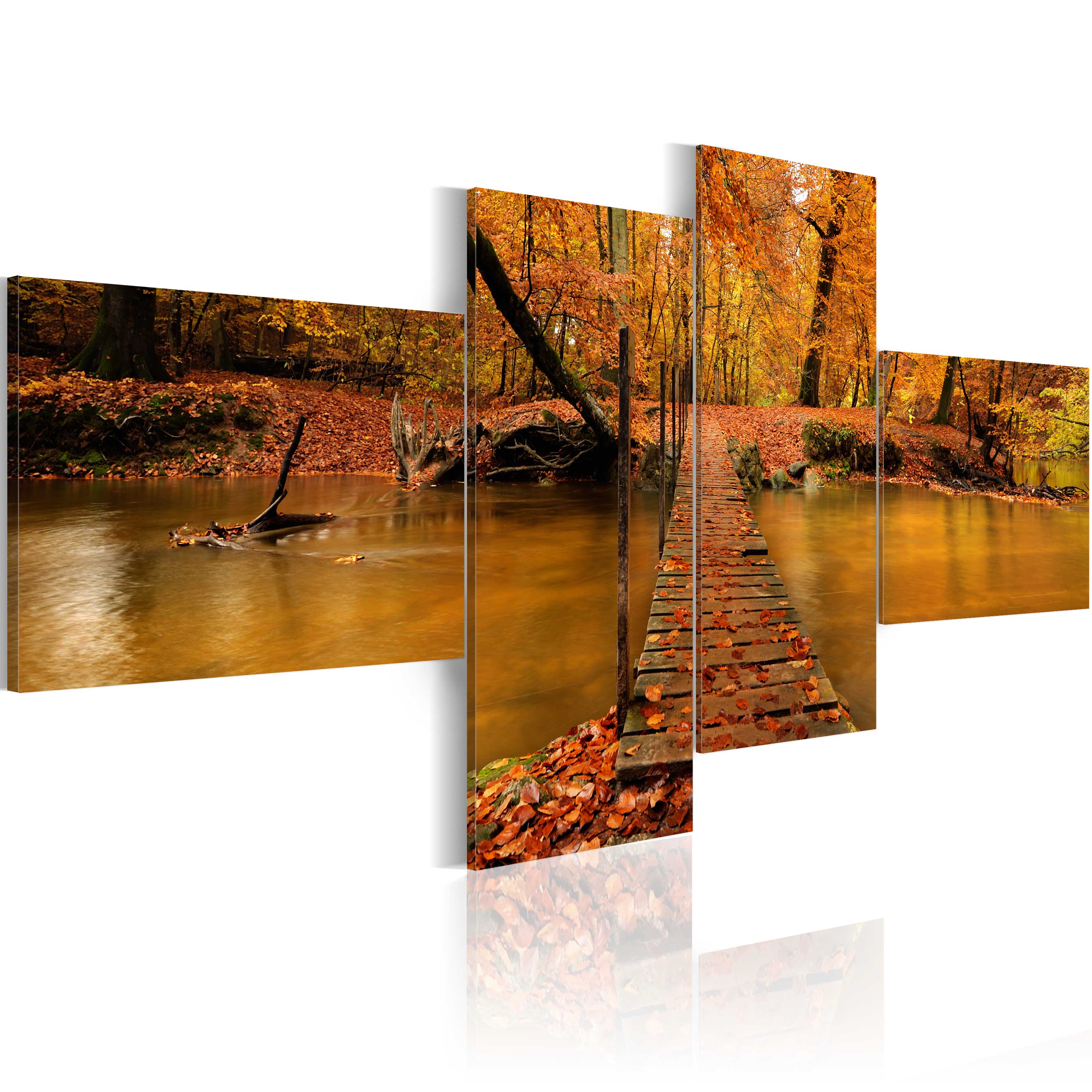 Canvas Print - A footbridge over a forest stream - 100x45