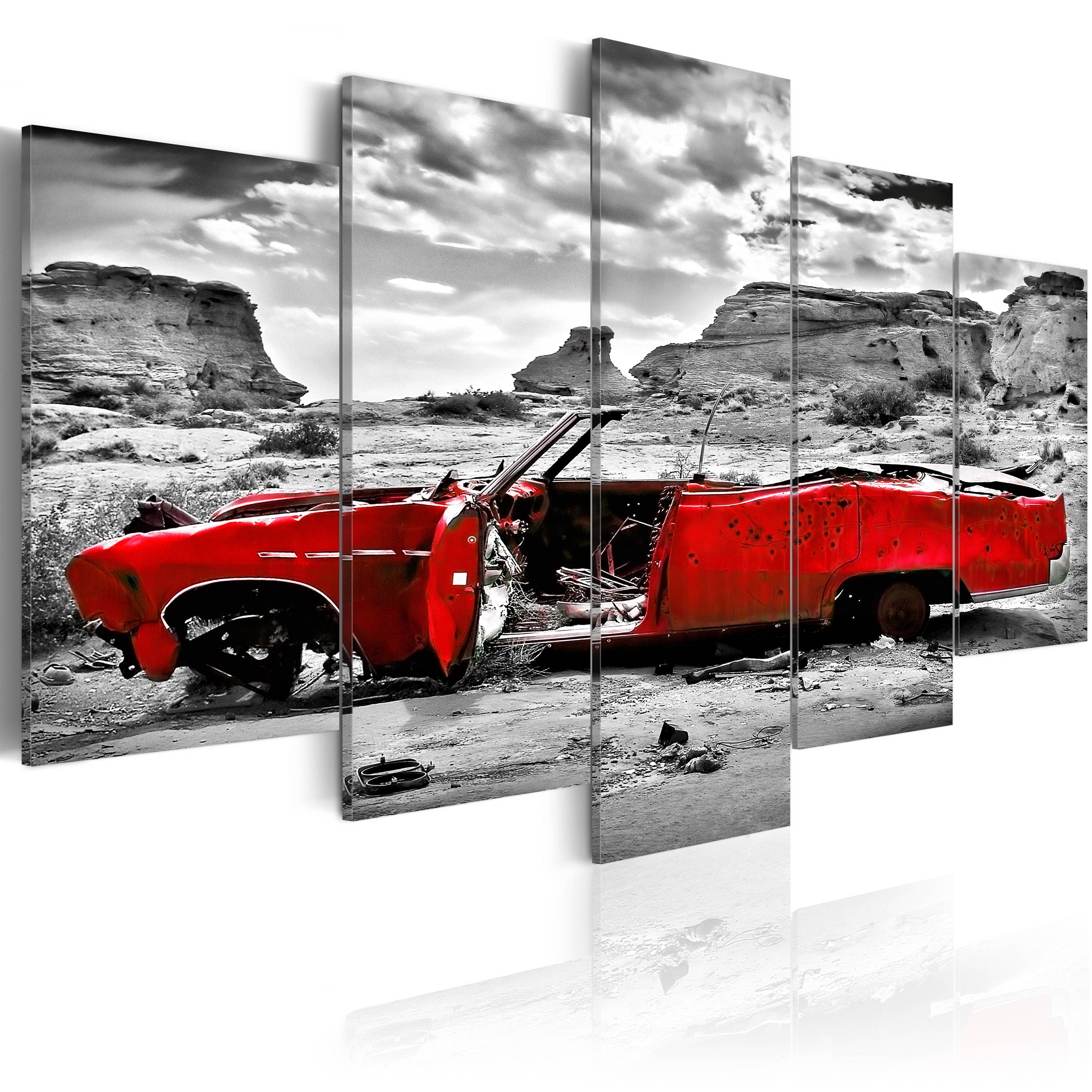 Quadro Auto Rossa In Stile Retro Nel Deserto Del Colorado 5 Pezzi 0x100 Cm