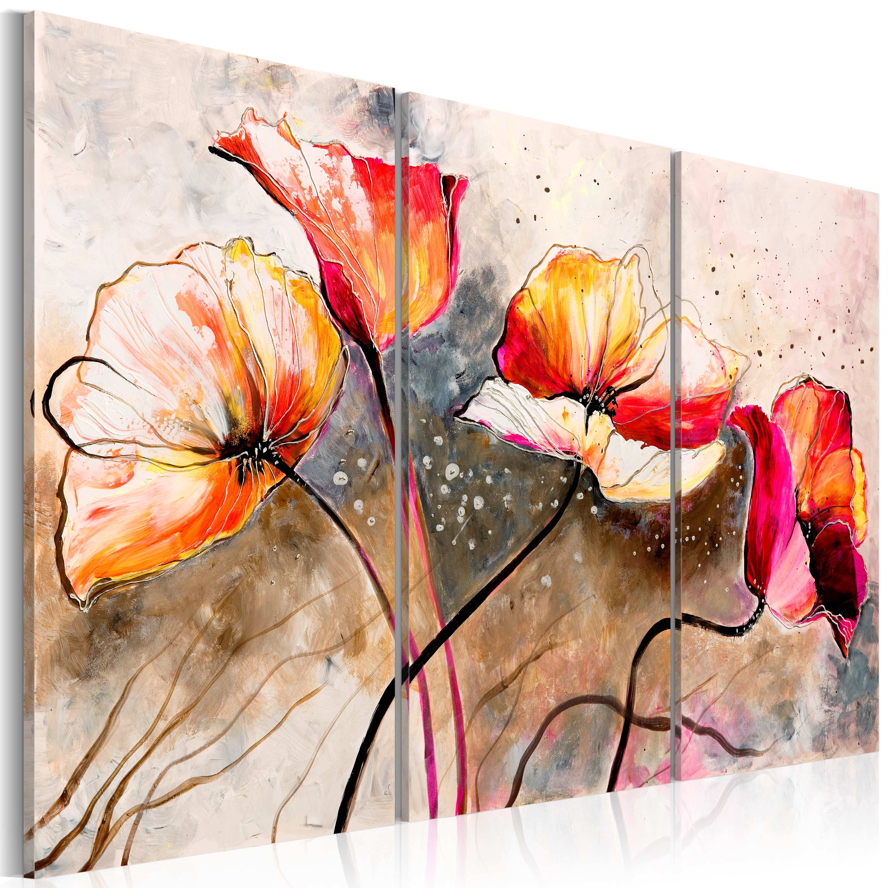 Handmade painting - Poppies lashed by the wind - 120x80