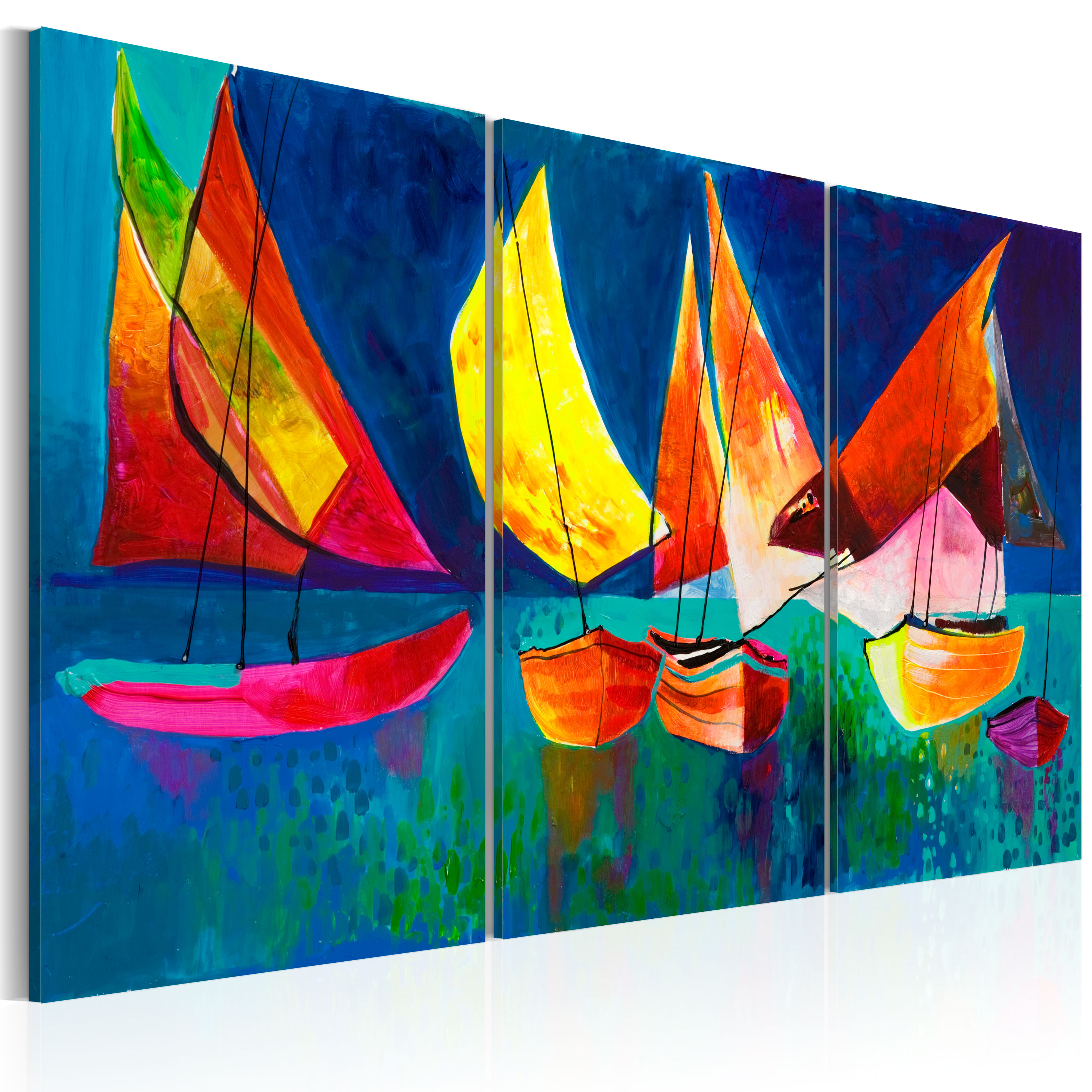 Handmade painting - Colourful sailboats - 120x80