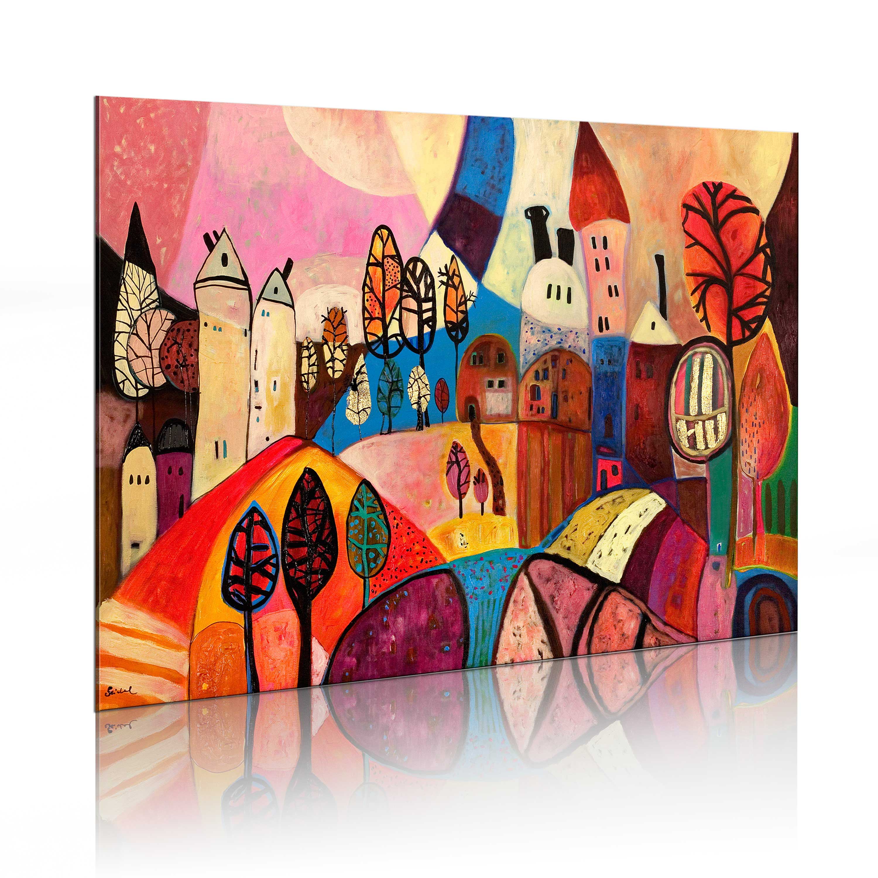 Handmade painting - Colourful village - 90x60