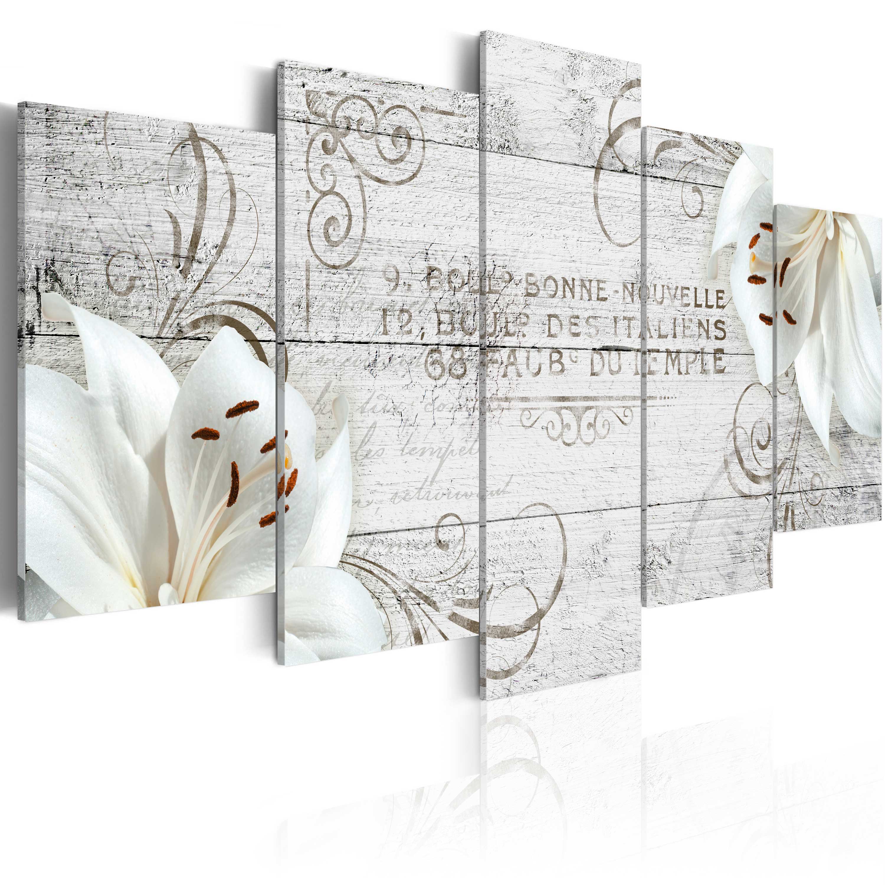 Canvas Print - White lilies on wood - 100x50