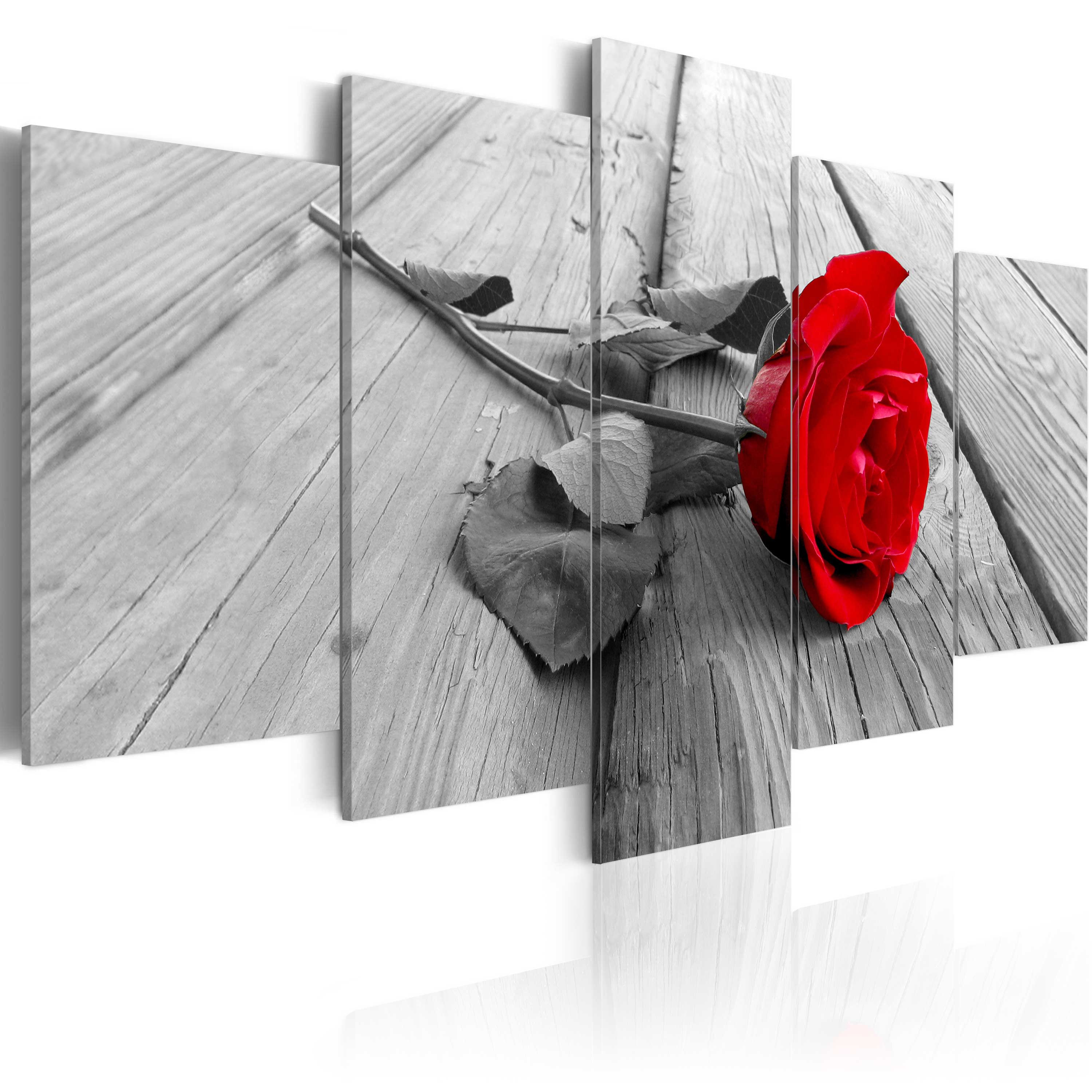 Obraz - Rose on Wood (5 Parts) Wide Red