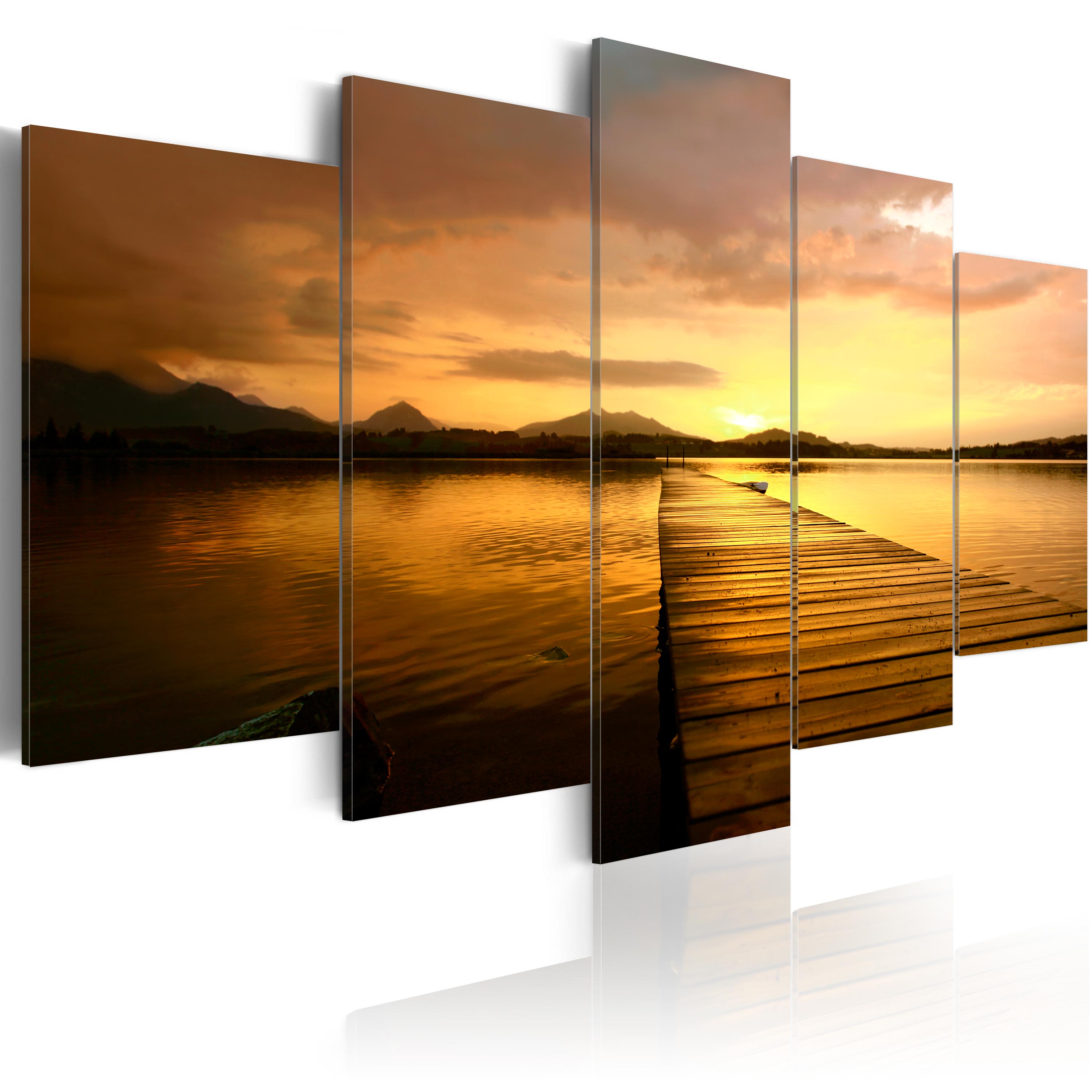 BRÜCKE SONNENUNTERGANG SEE Wandbilder xxl Bilder Vlies Leinwand c-B-0088-b-n