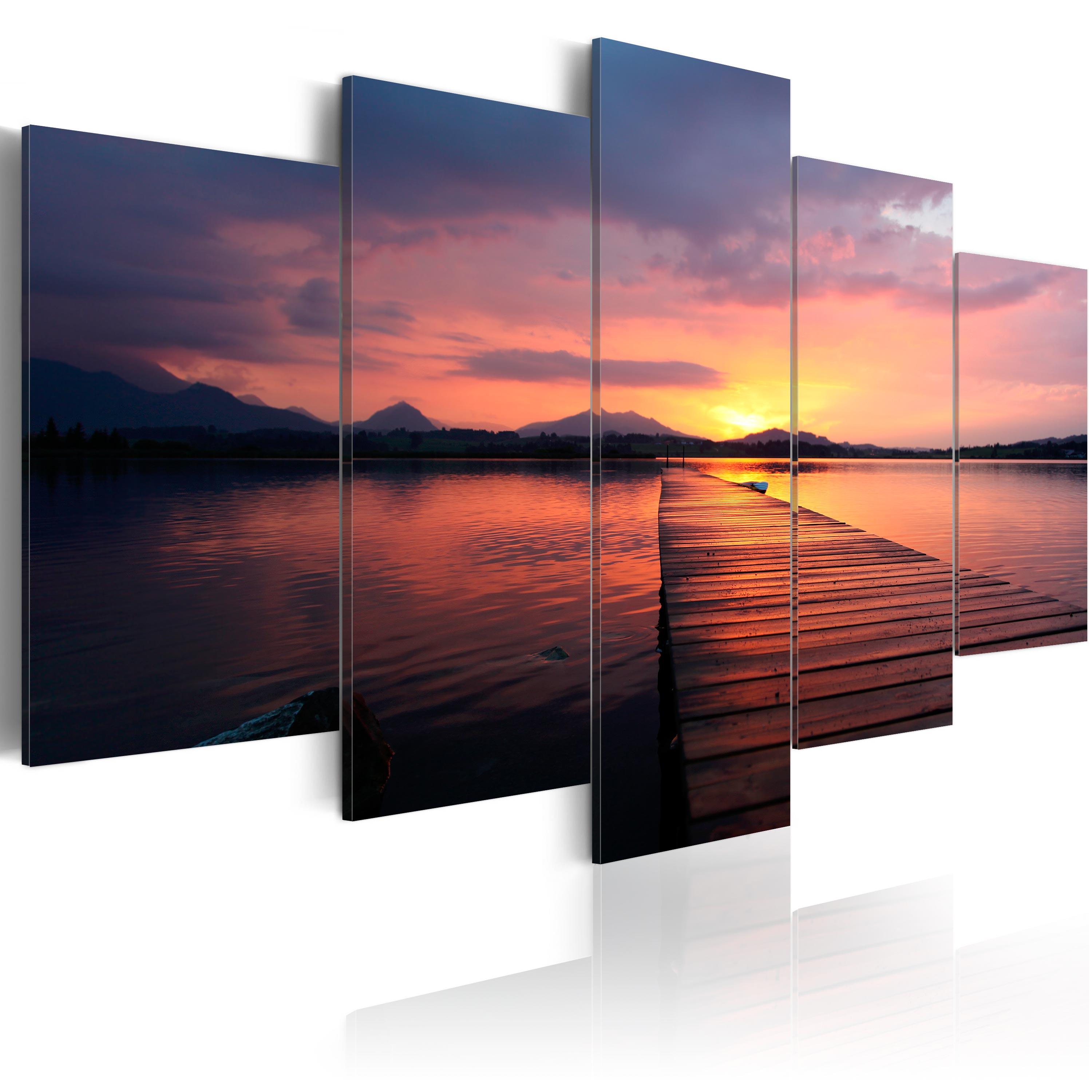 BRÜCKE SONNENUNTERGANG SEE Wandbilder xxl Bilder Vlies Leinwand c-B-0088-b-n