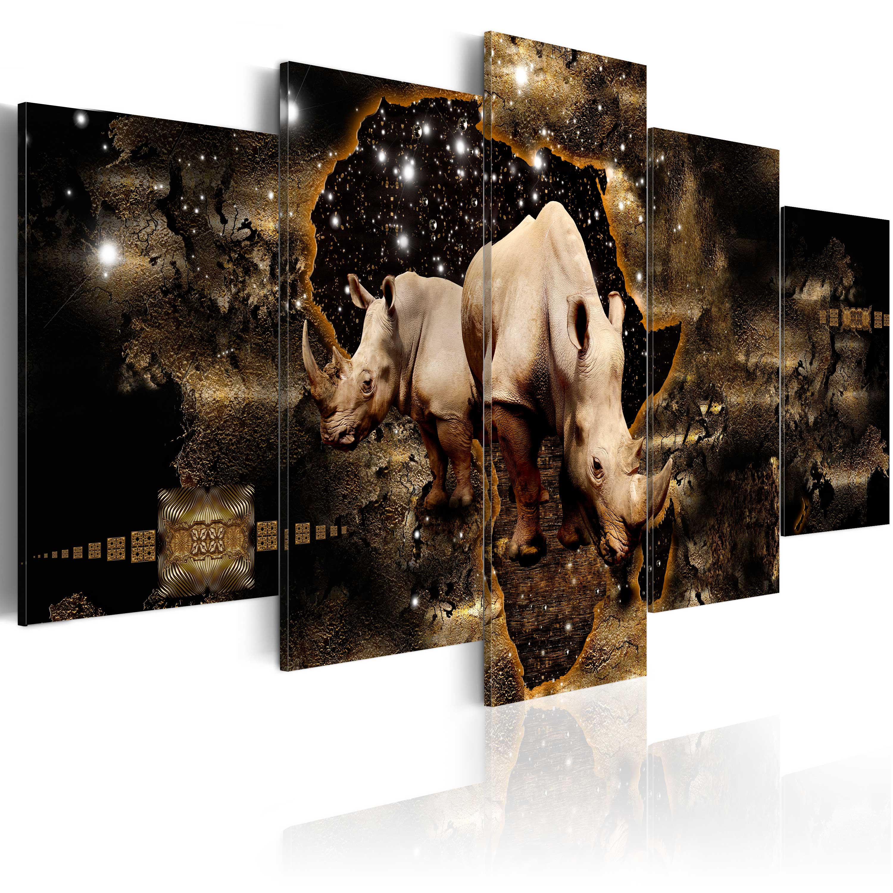 Canvas Print - Golden Rhino (5 Parts) Wide - 100x50