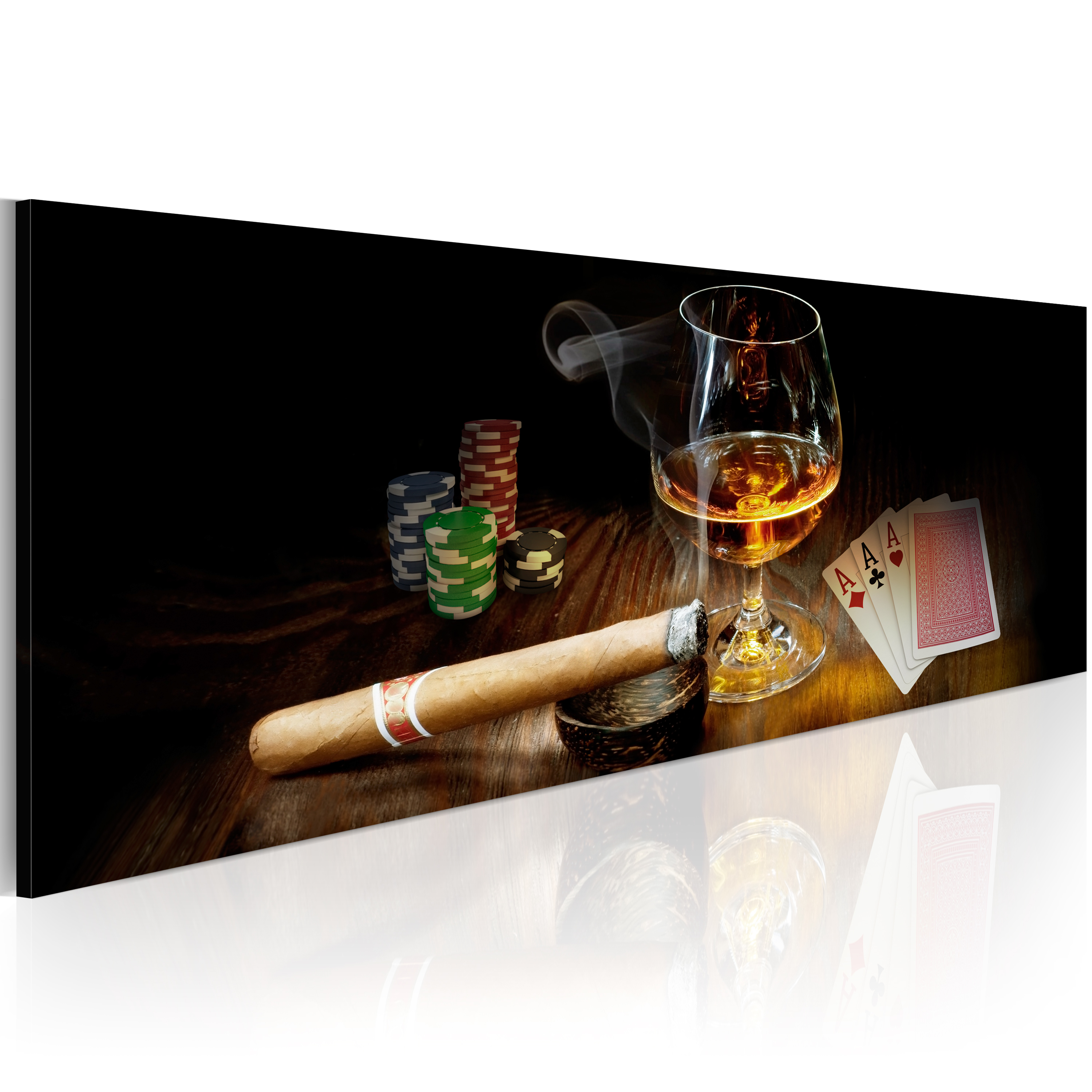 ZIGARRE POKER KARTEN WHISKEY Wandbilder xxl Bilder Vlies Leinwand i-B-0003-b-b