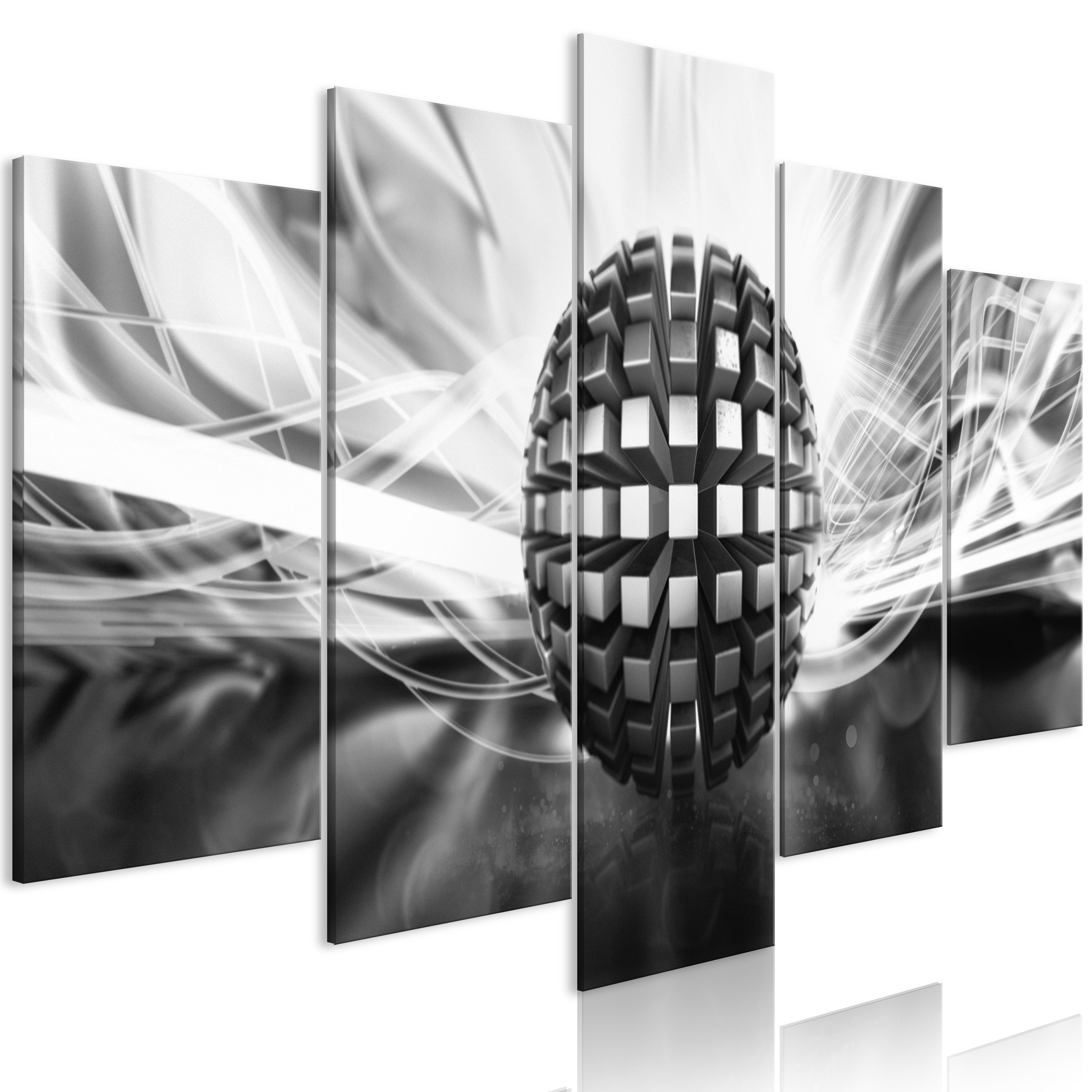 Canvas Print - Metal Ball (5 Parts) Wide Black and White - 100x50