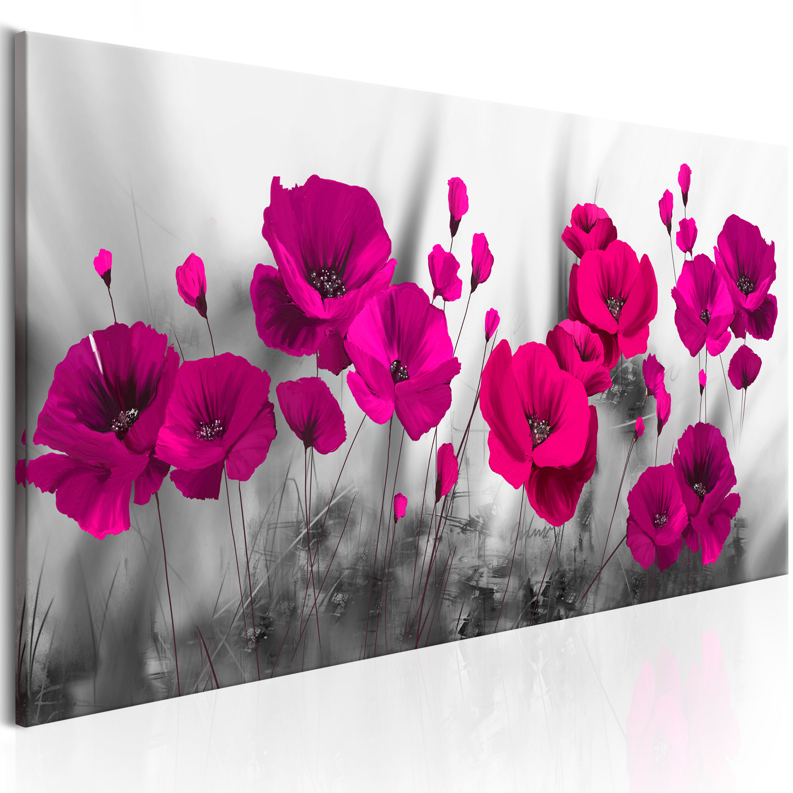 BLUMEN MOHN WIESE ROT GRAU Wandbilder xxl Bilder Vlies Leinwand b-A ...