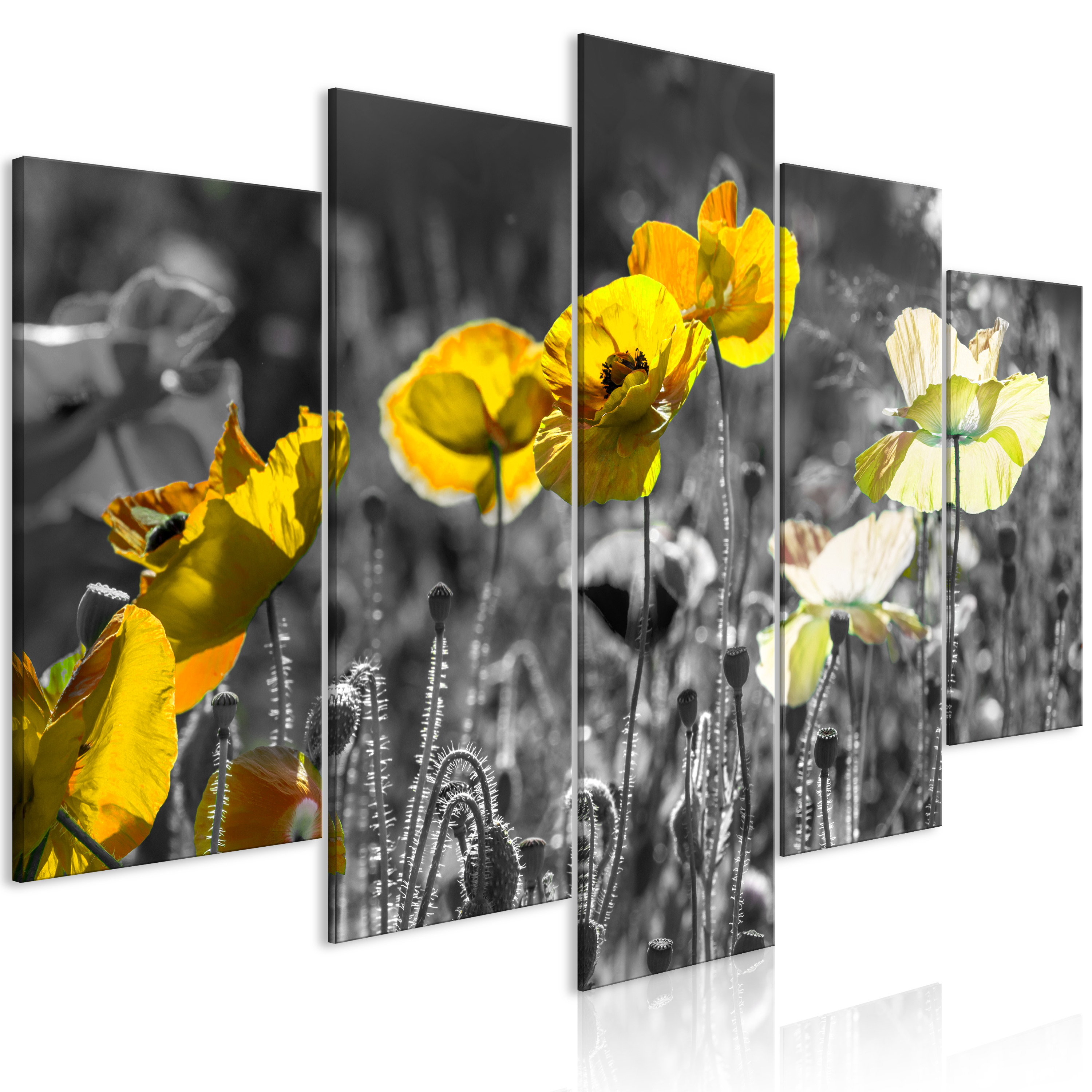 Canvas Print - Yellow Poppies (5 Parts) Wide - 100x50
