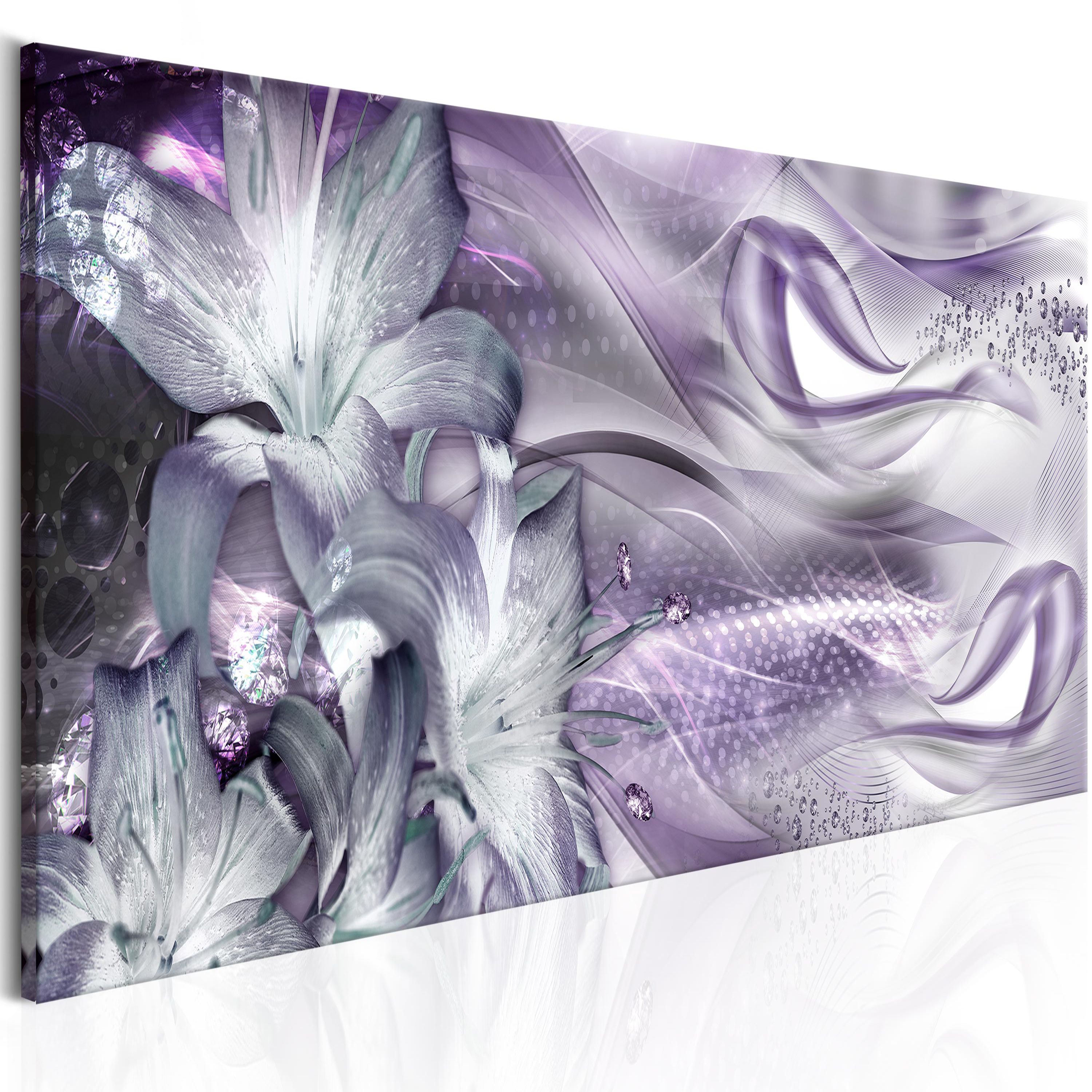 Canvas Print - Lilies and Waves (1 Part) Narrow Pale Violet - 135x45