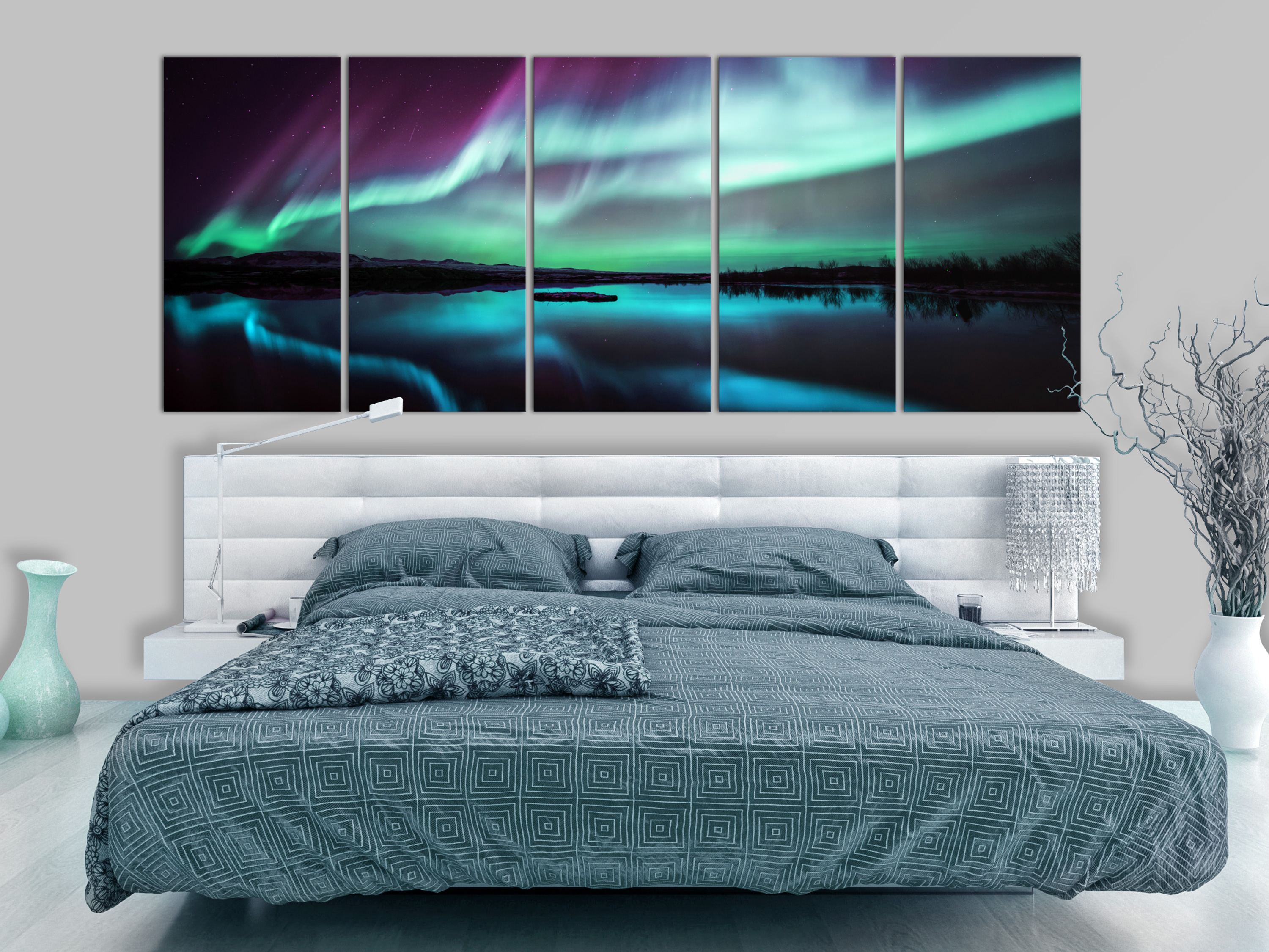 Tulup Acrylglasbilder Wandbilder Dekobild 120x60 Polarlicht Landschaft 