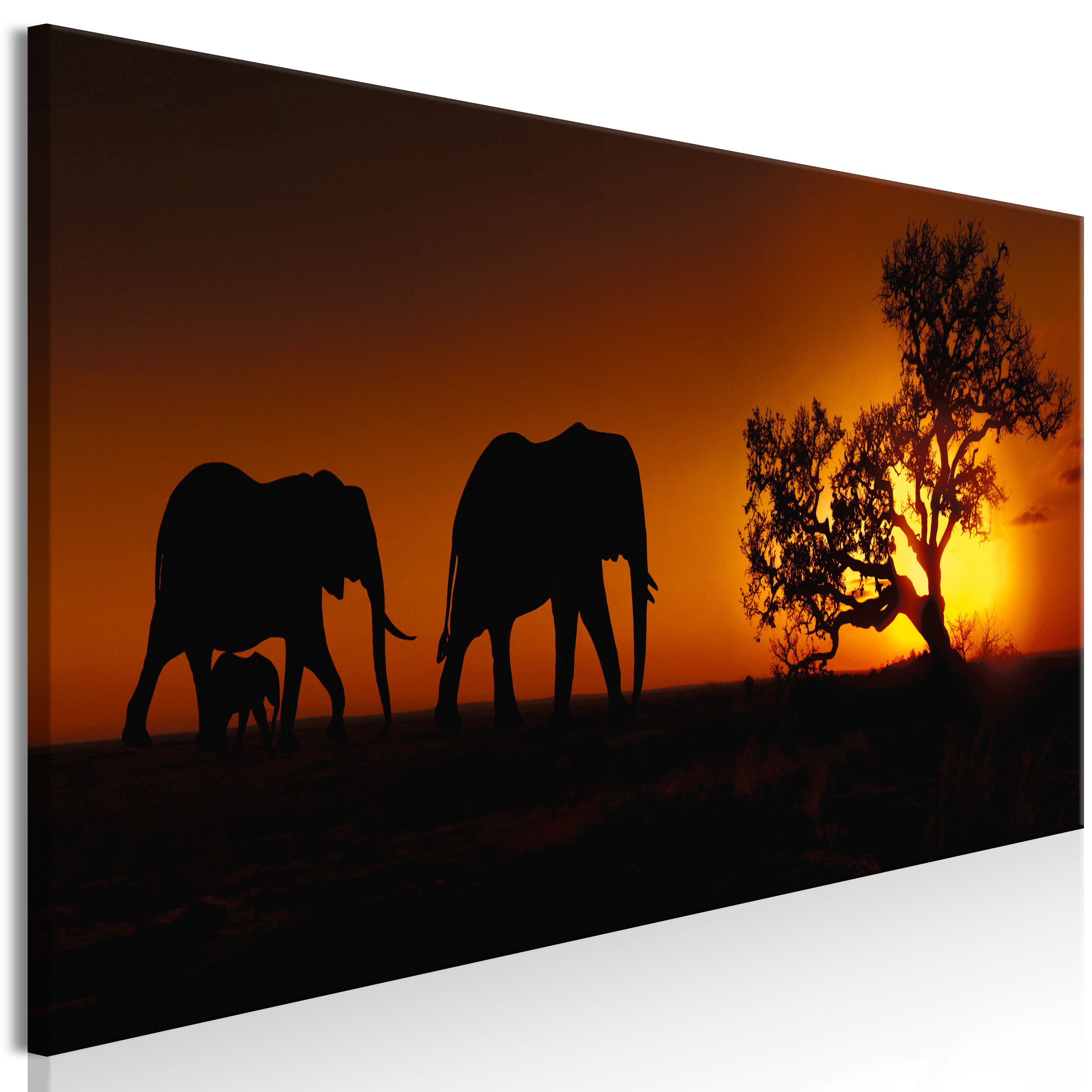 Canvas Print - Elephant Family (Orange) - 120x40