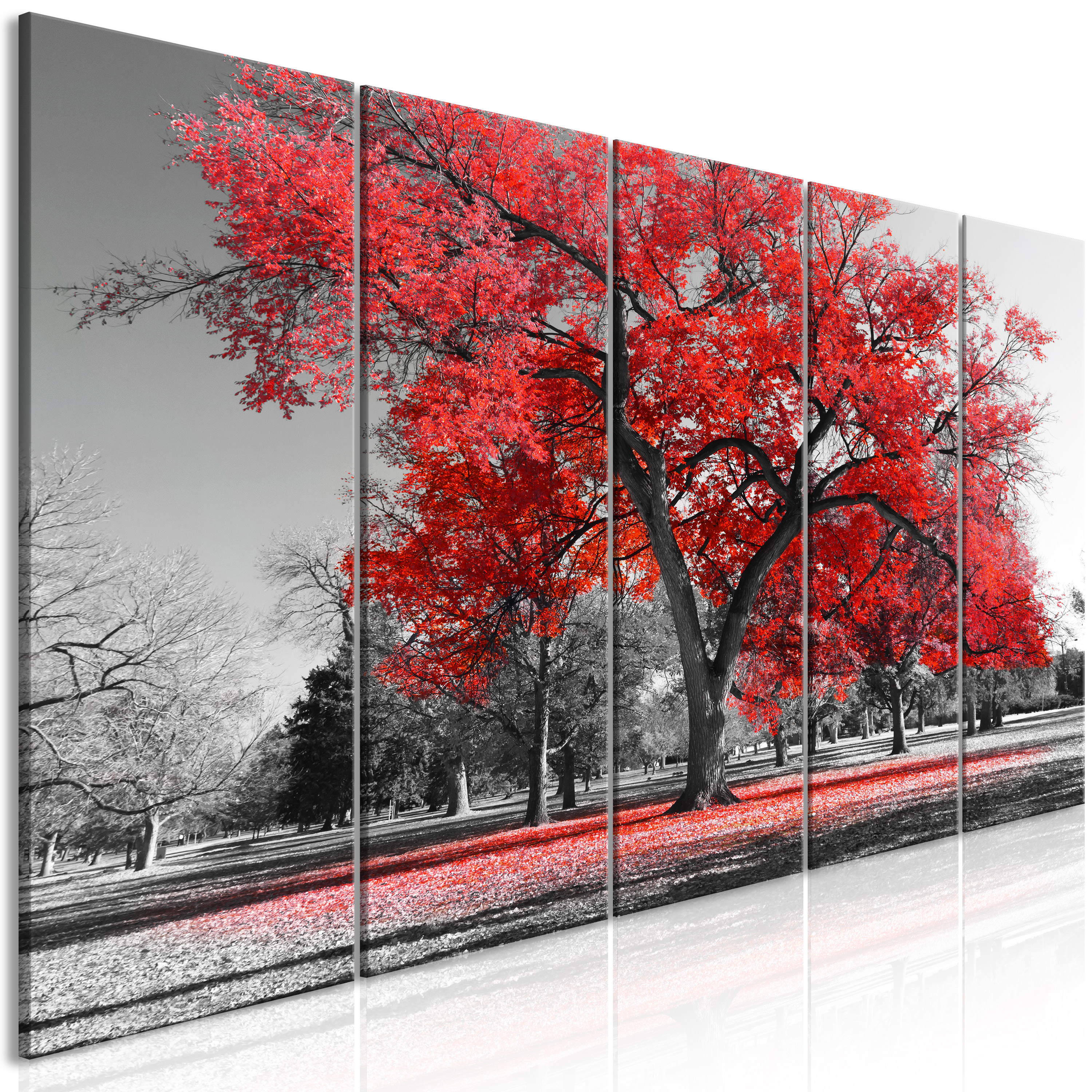 Canvas Print - Autumn in the Park (5 Parts) Narrow Red - 225x90