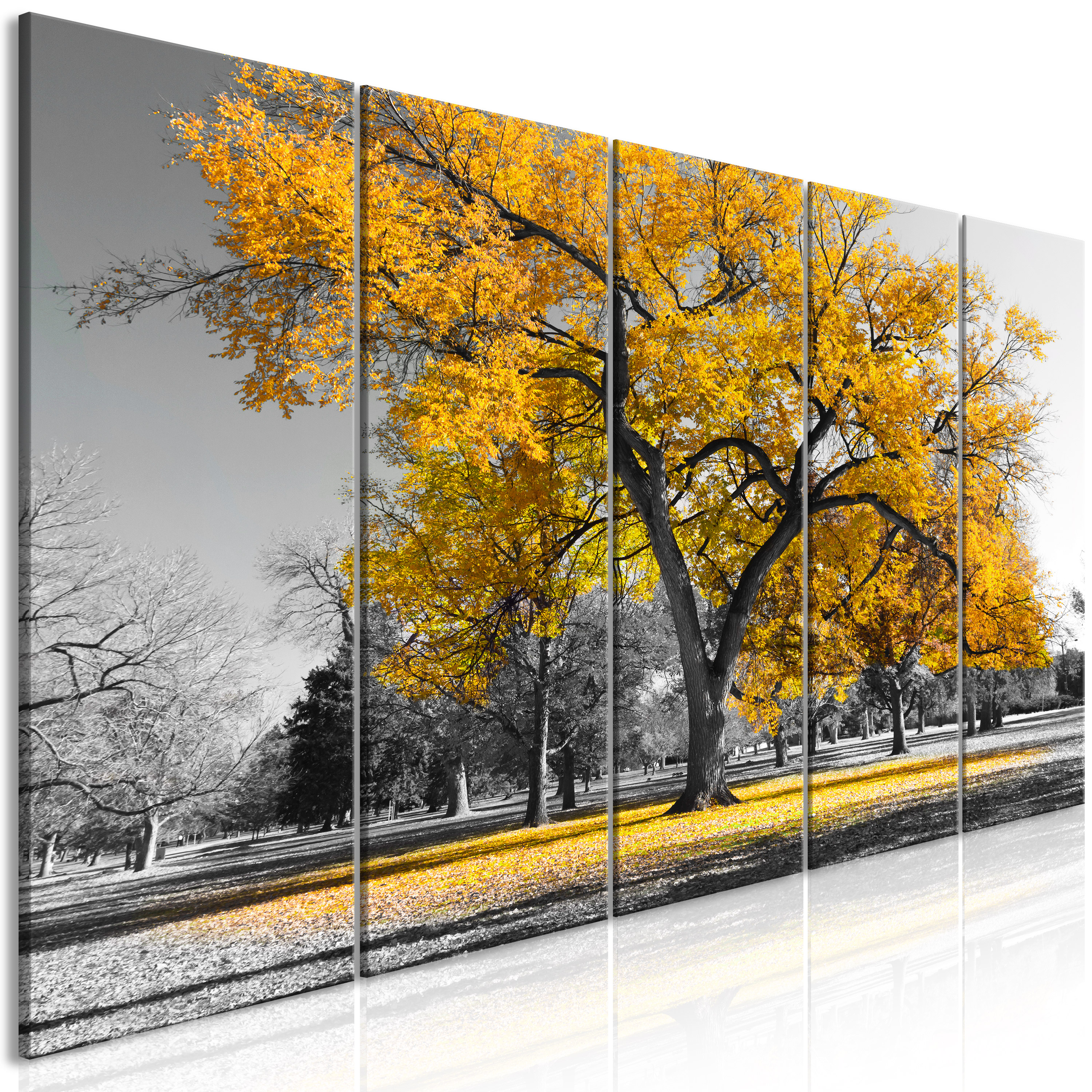 Canvas Print - Autumn in the Park (5 Parts) Narrow Gold - 200x80