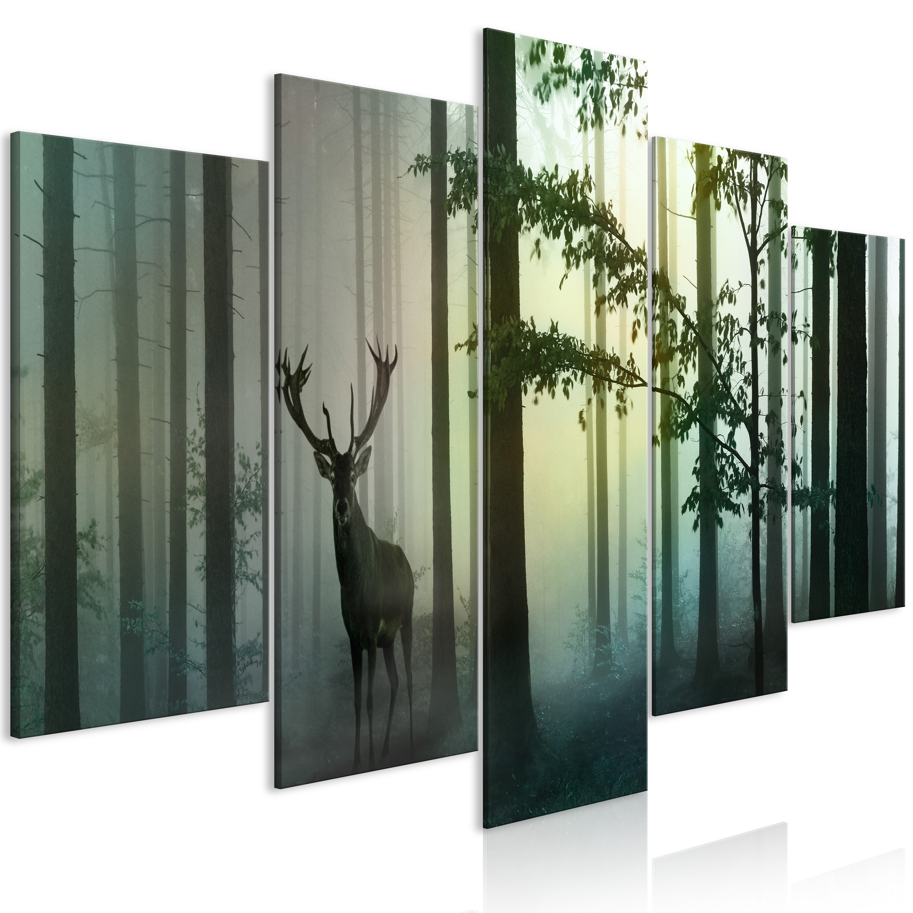 Canvas Print - Morning (5 Parts) Wide Green - 200x100