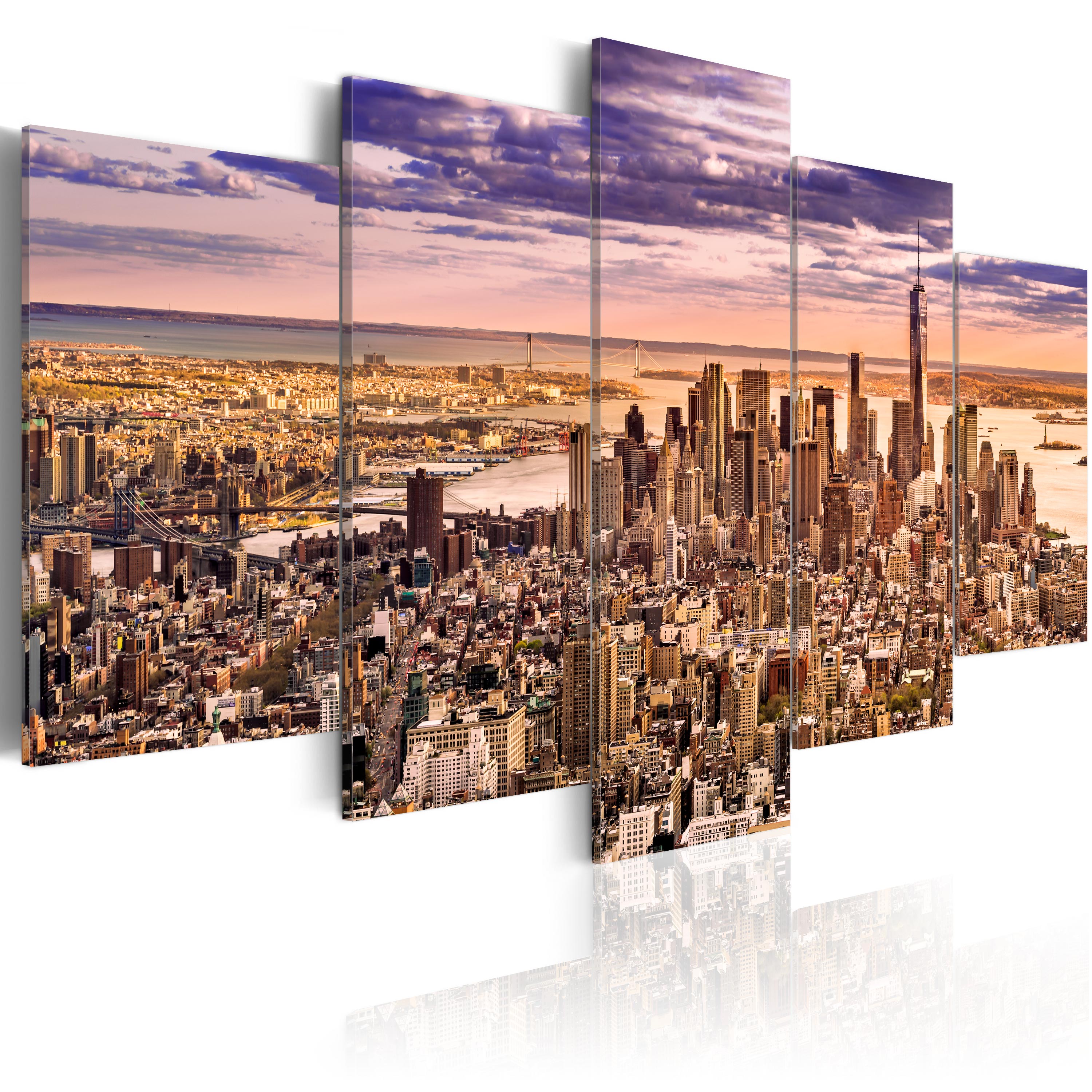 New York Vlies Leinwandbild 5 tlg Wandbilder XXL City Stadt NYC Nacht Wand  Bild