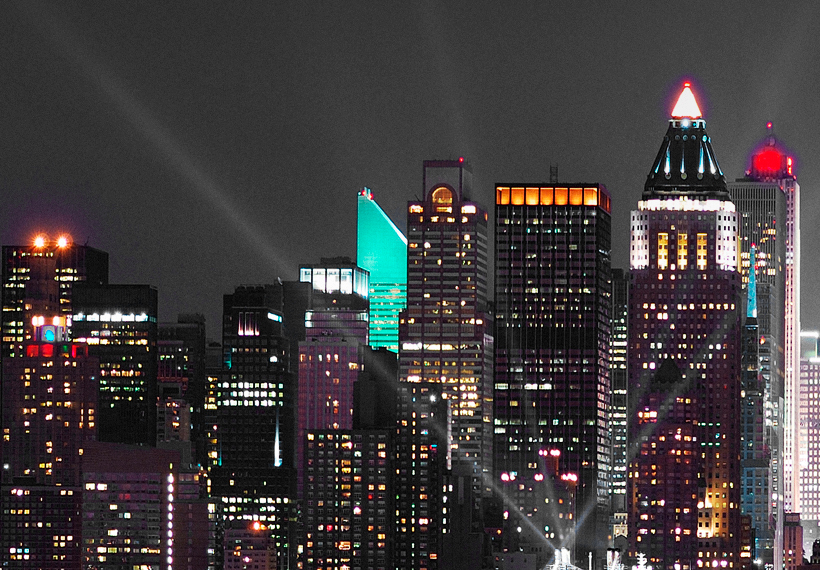 New York Vlies Leinwandbild 1 tlg Wandbilder XXL Skyline NY Stadt Nacht City