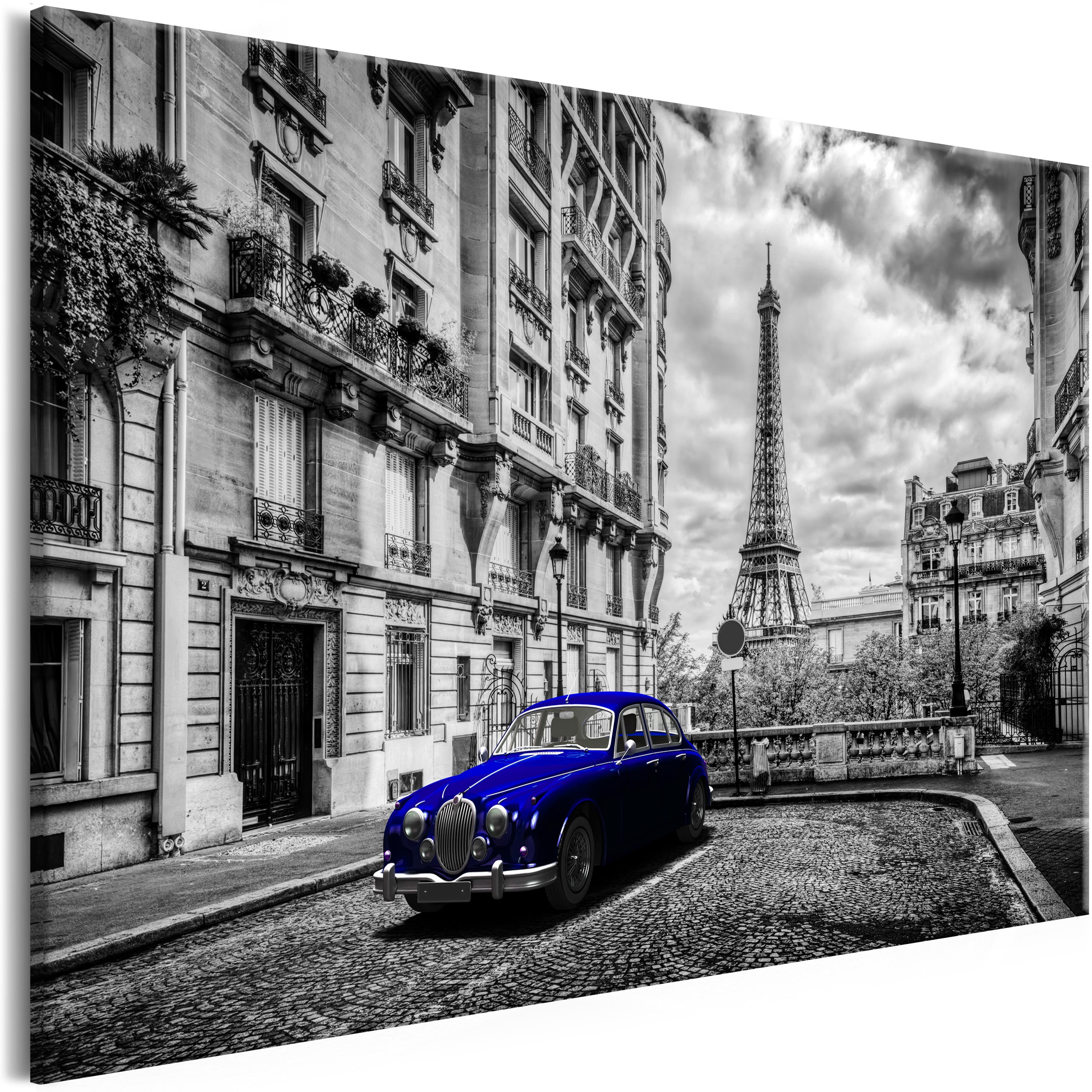 Canvas Print - Car in Paris (1 Part) Blue Wide - 90x60