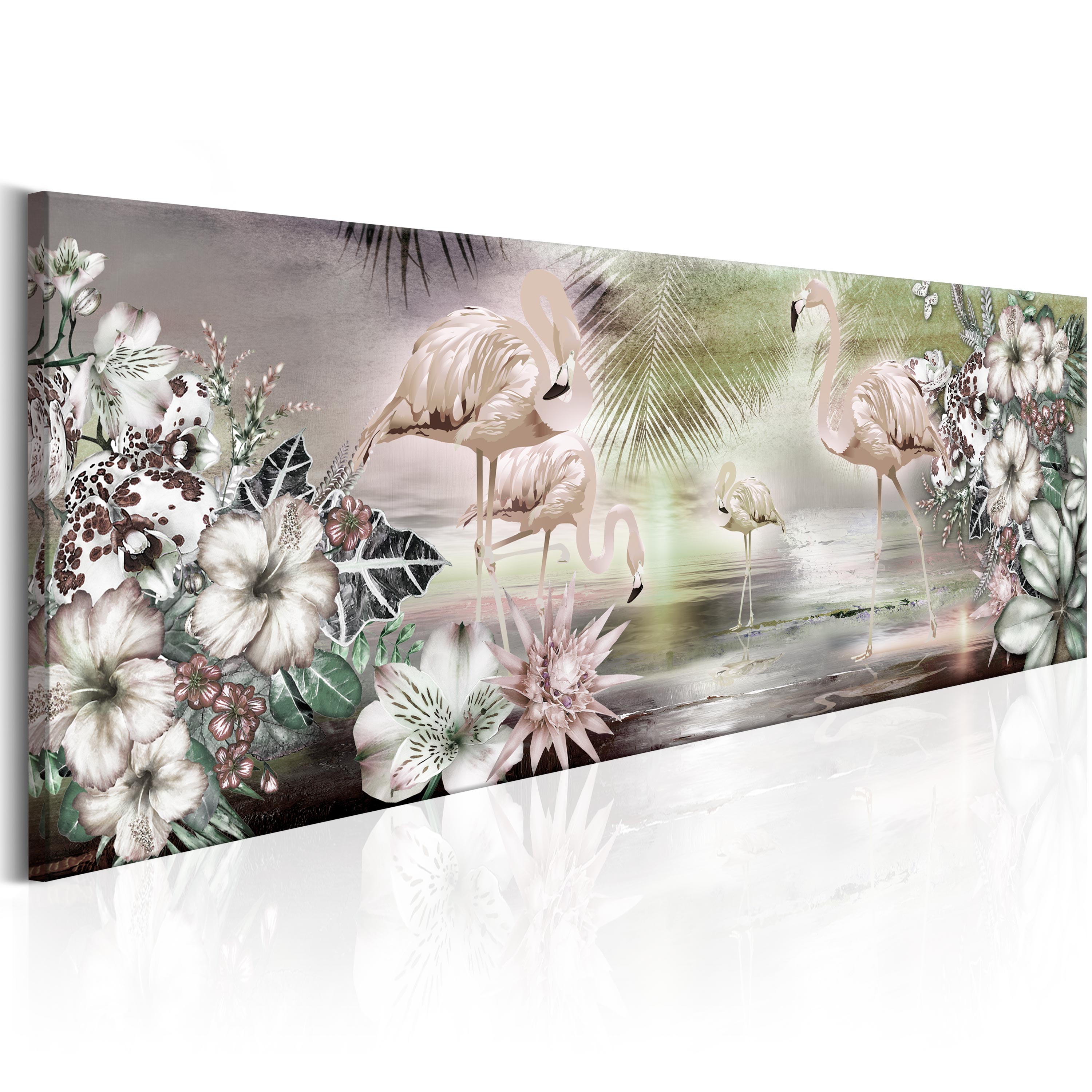 Canvas Print - Flamingoes and Flowers - 135x45