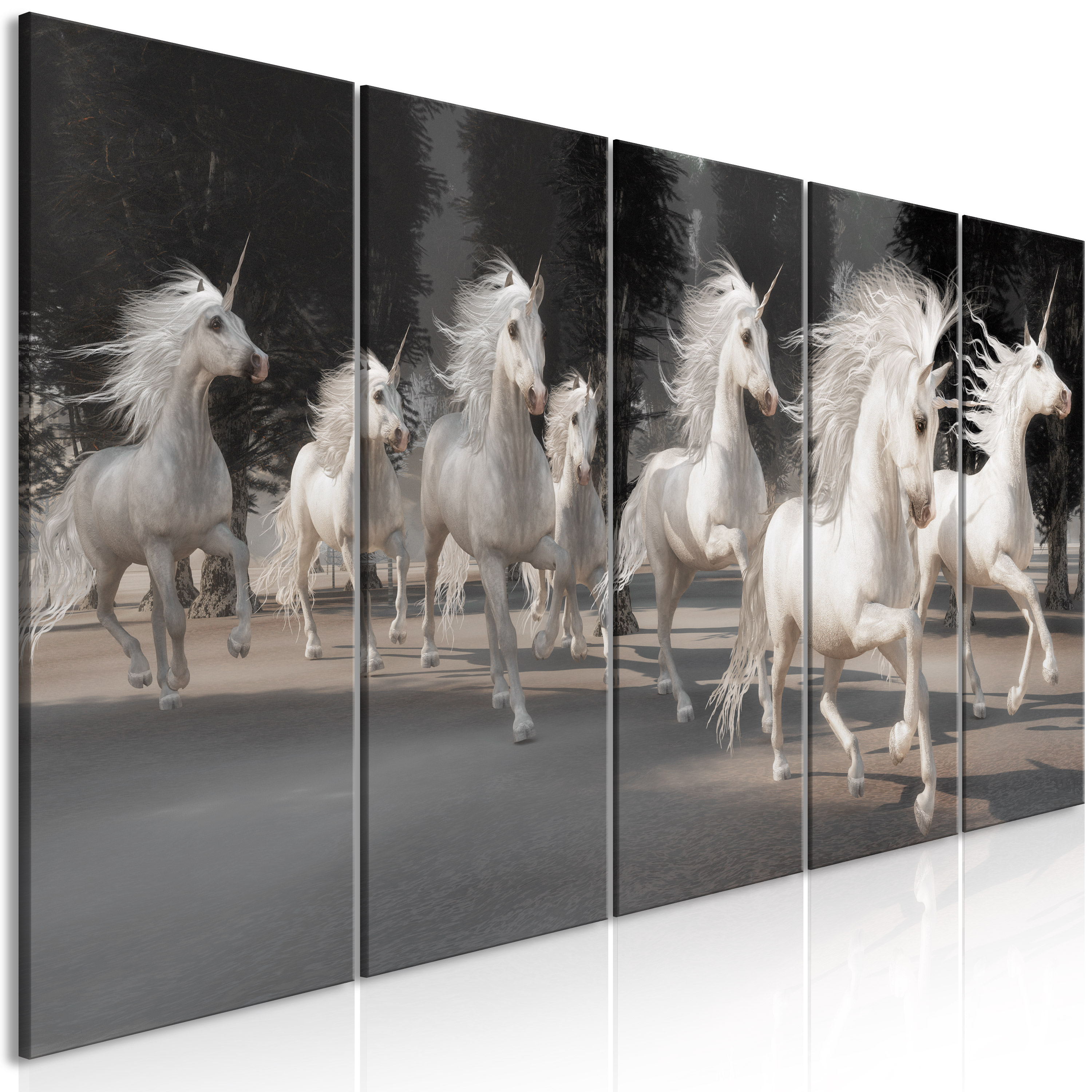 Canvas Print - Unicorns Run (5 Parts) Narrow - 200x80