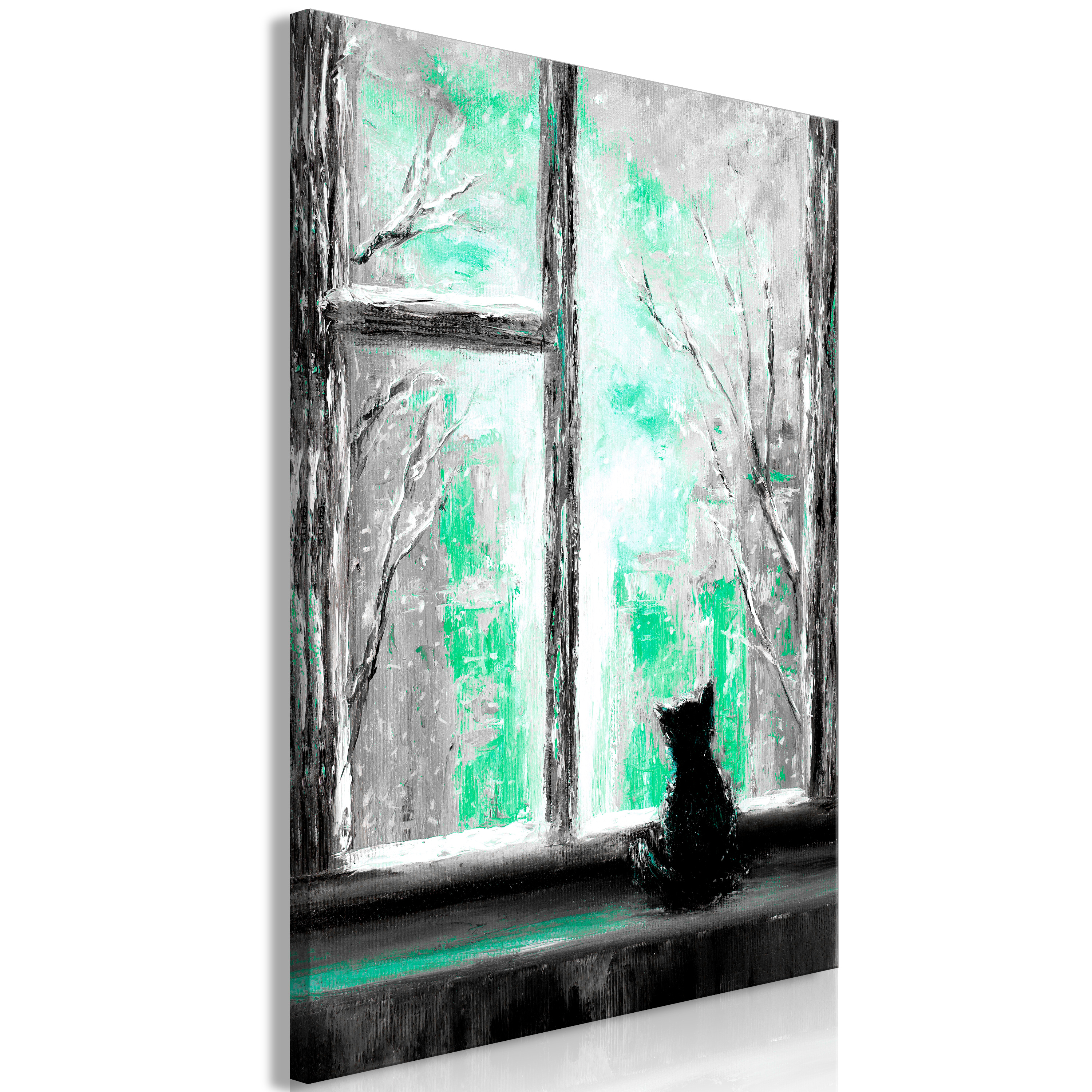 Canvas Print - Longing Kitty (1 Part) Vertical Green - 40x60