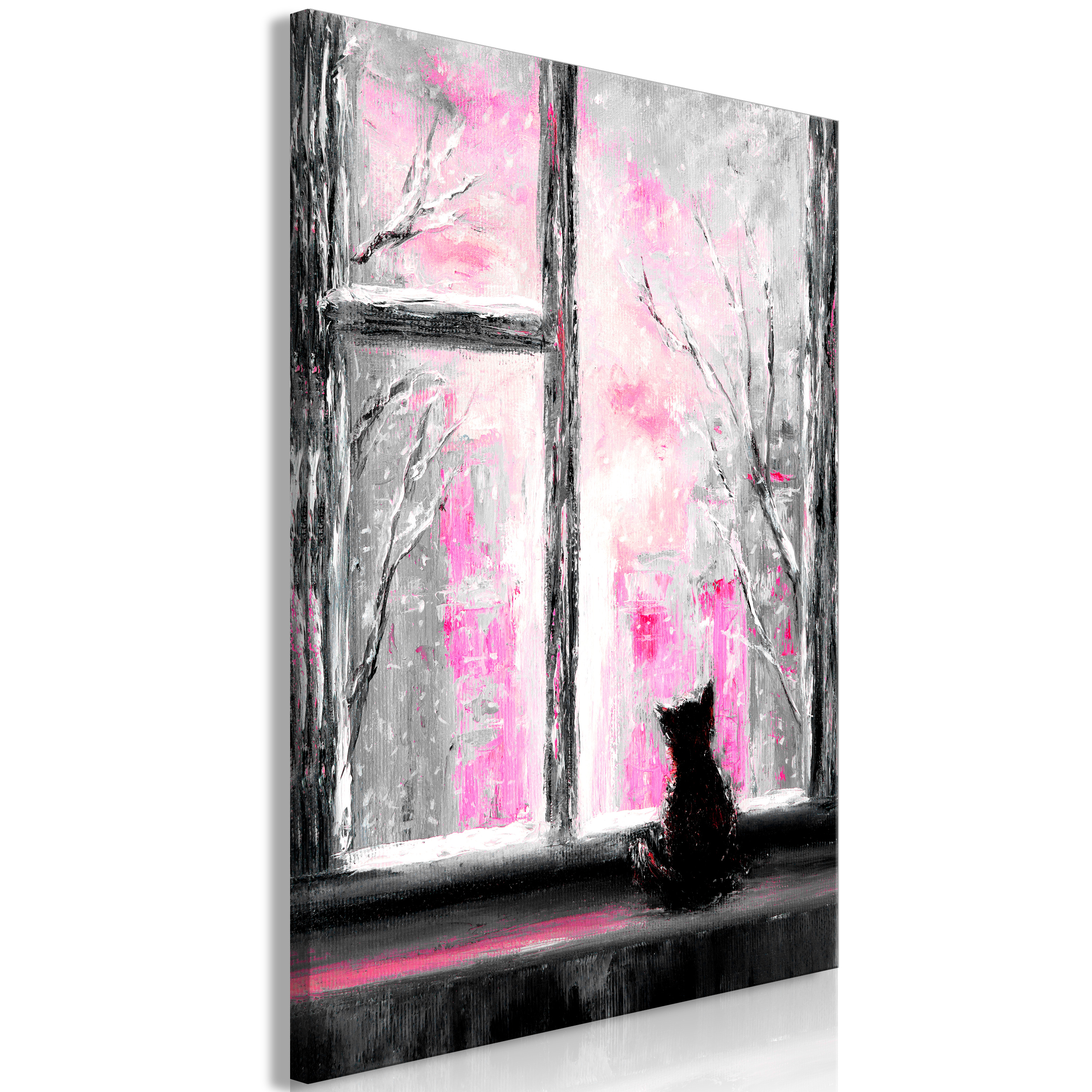 Canvas Print - Longing Kitty (1 Part) Vertical Pink - 80x120
