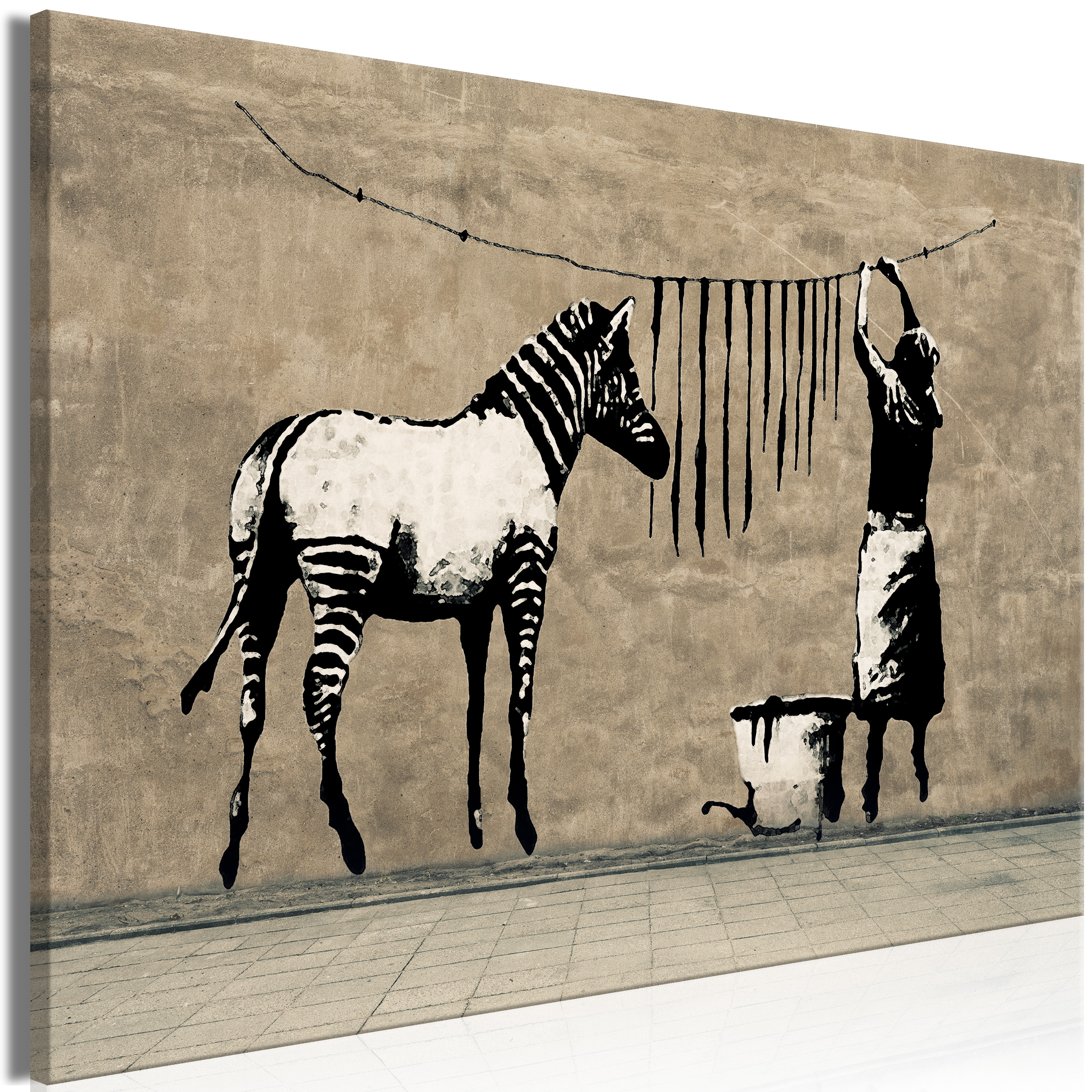 Canvas Print - Banksy: Washing Zebra on Concrete (1 Part) Wide - 90x60