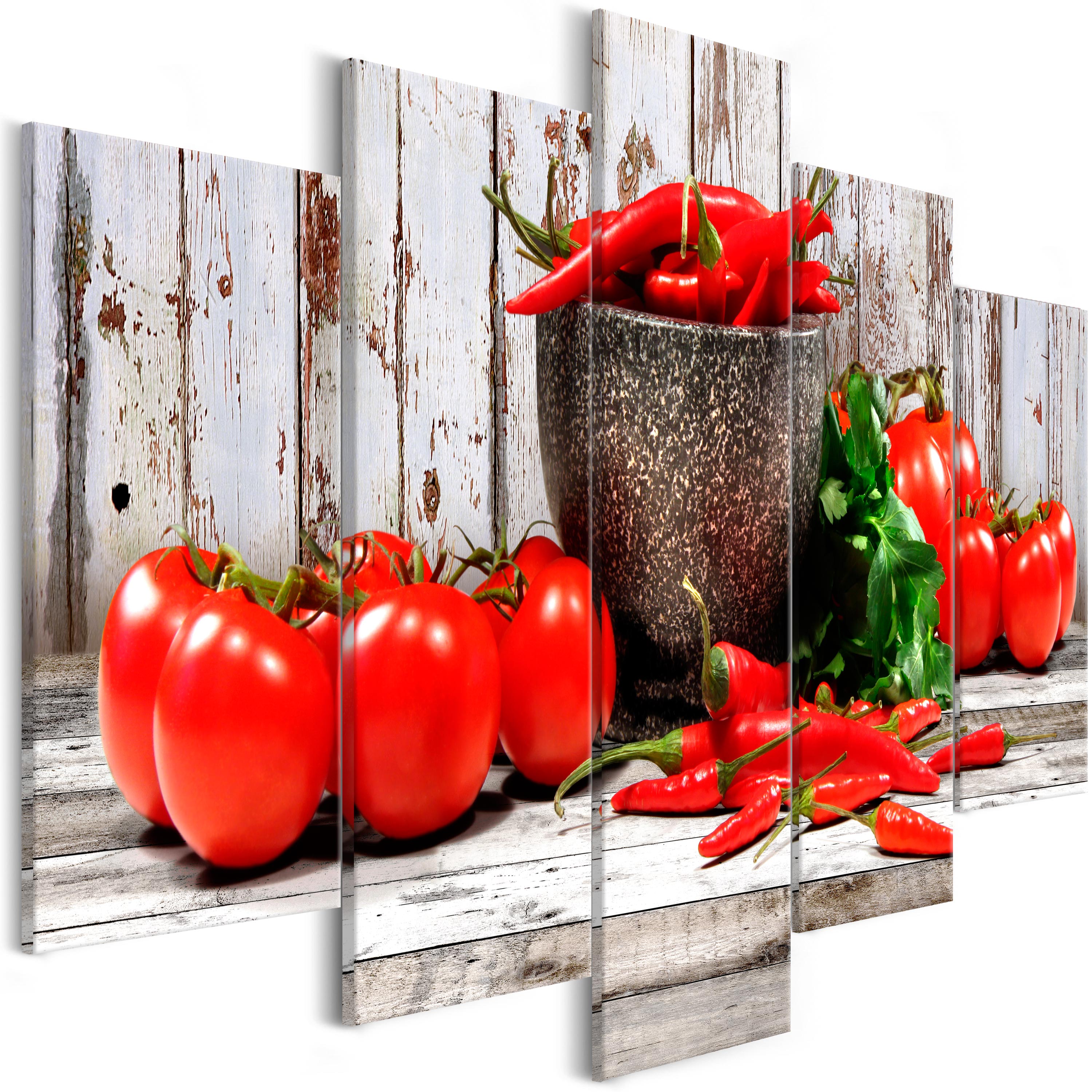Canvas Print - Red Vegetables (5 Parts) Wood Wide - 100x50