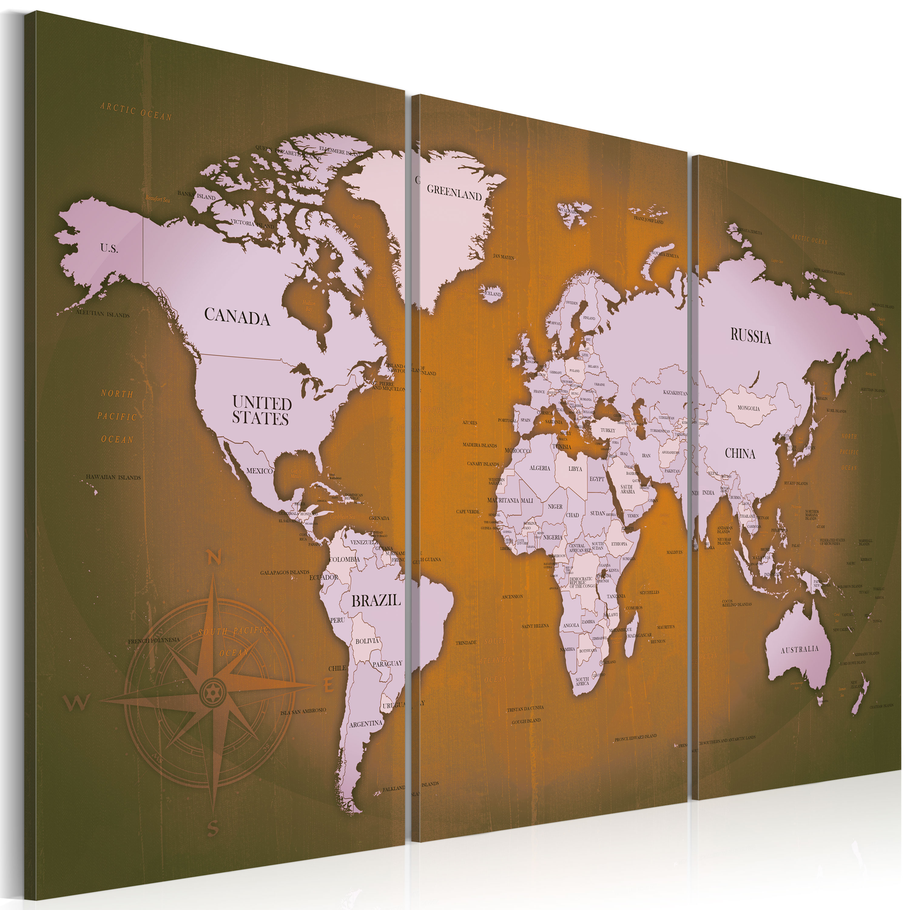Tableau Déco Toile Intissée Carte Du Monde - Impression Murale Moderne - Réf. K-A-0058-b-f