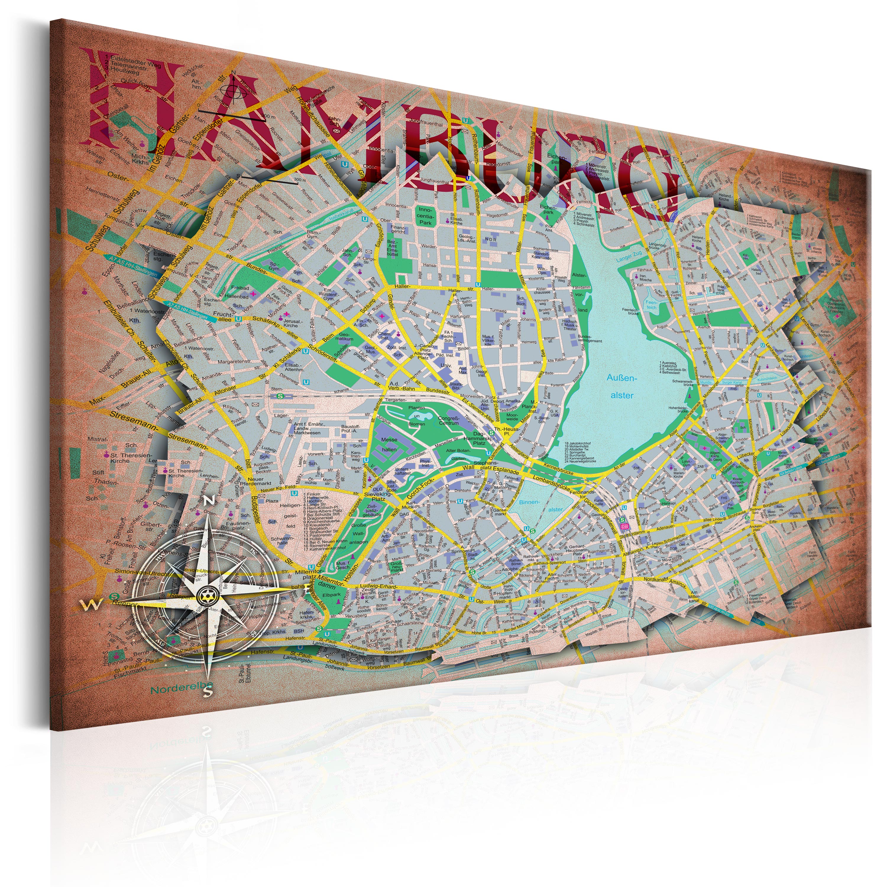 Canvas Print - Map of Hamburg - 120x80