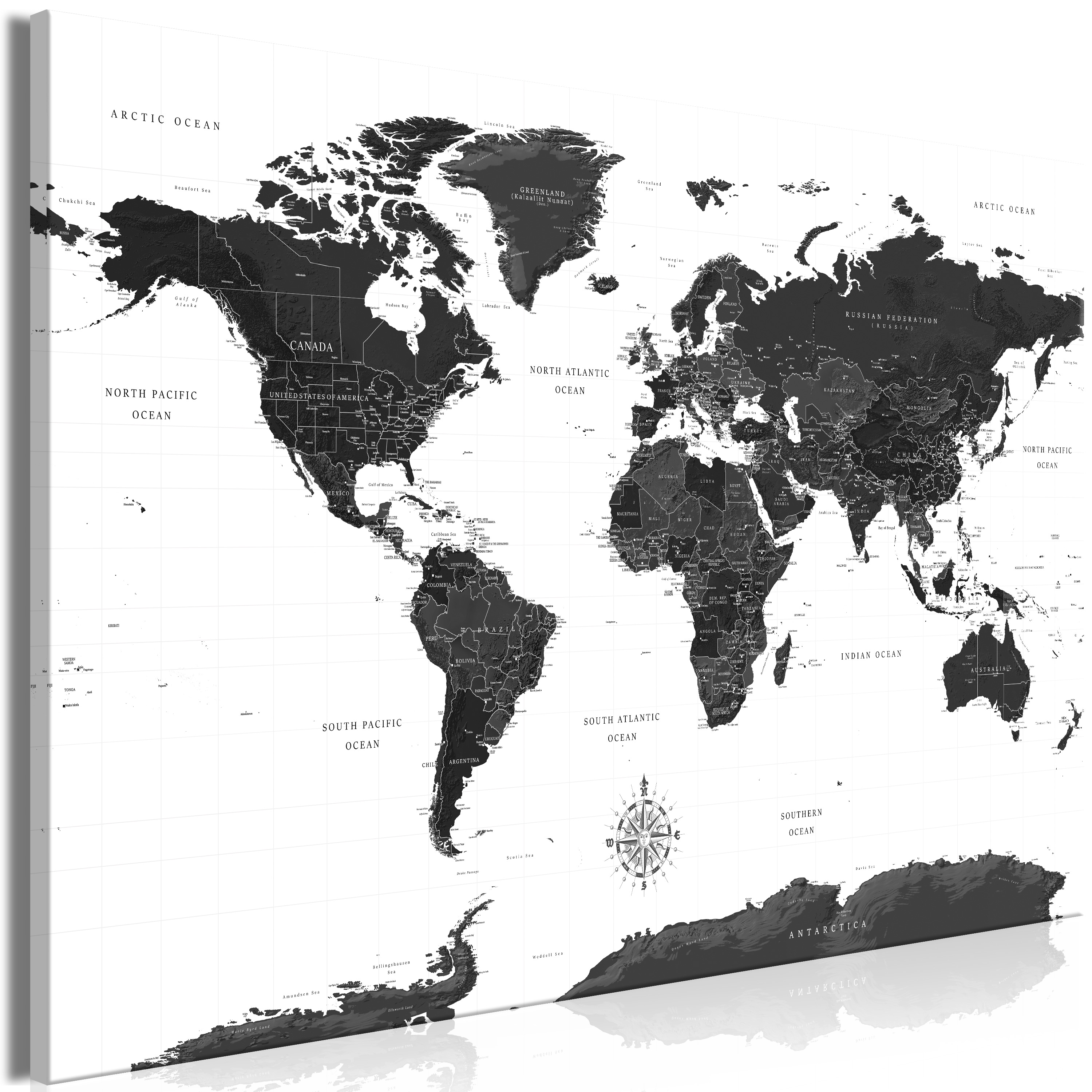 Canvas Print - Black and White Map (1 Part) Wide - 120x80