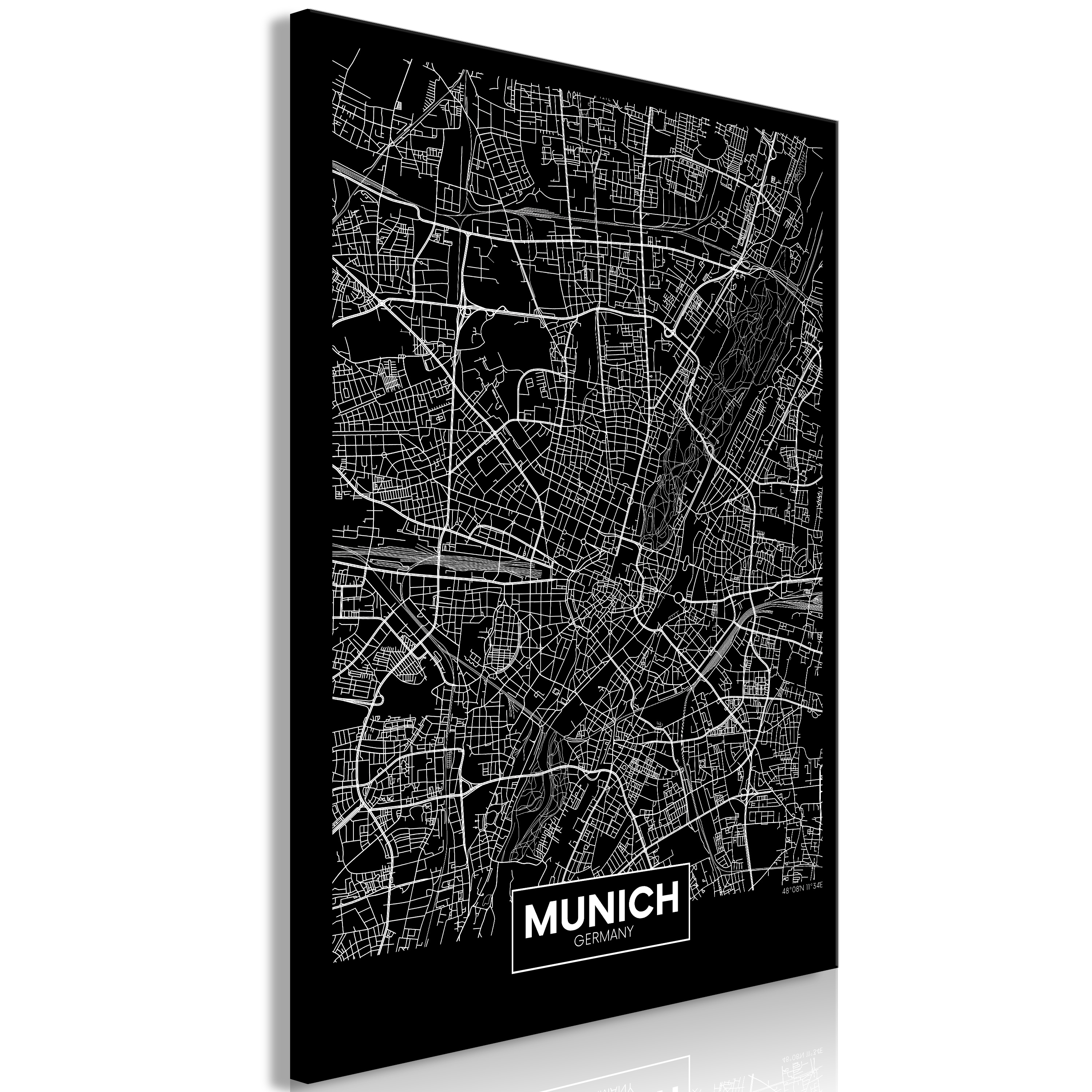 Canvas Print - Dark Map of Munich (1 Part) Vertical - 80x120