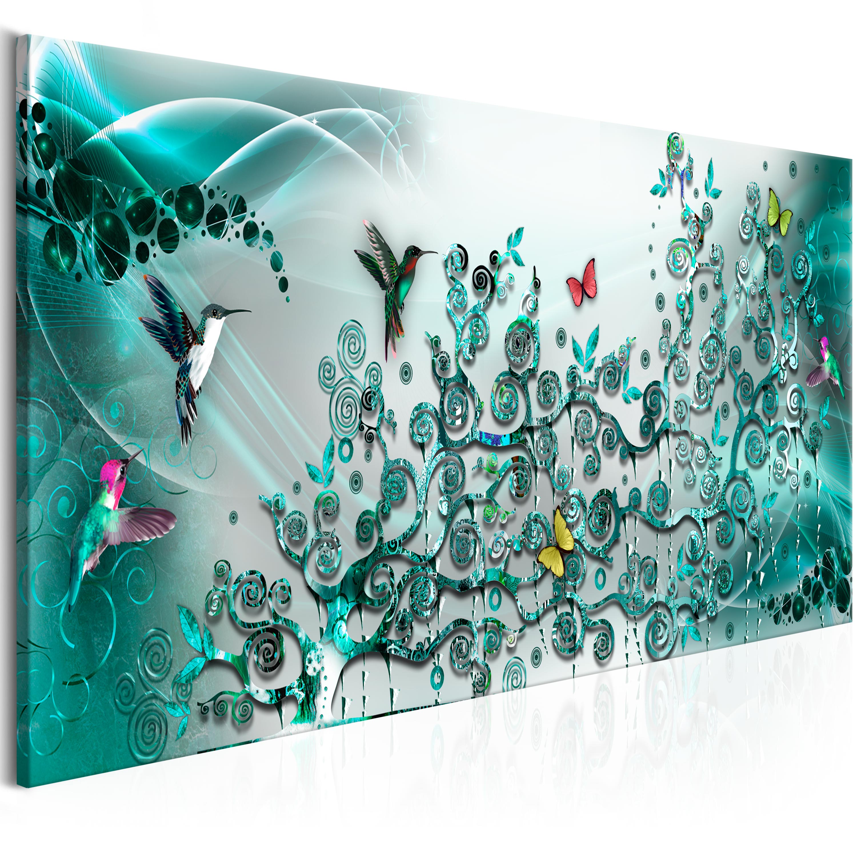 Canvas Print - Hummingbirds Dance (1 Part) Turquoise Narrow - 135x45